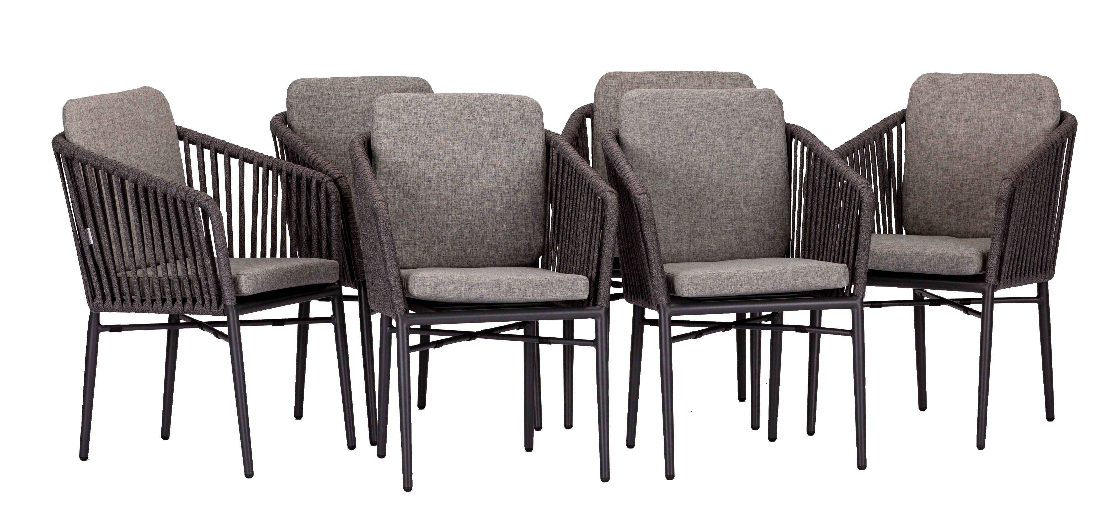acamp Gartenstuhl Stapelstuhl 6er Set mit Sitzkissen & Rückenpolster Manhattan grau (Gartenmöbel Set), Stuhl, Loungestuhl, Stapelsessel, 81x61x61 cm