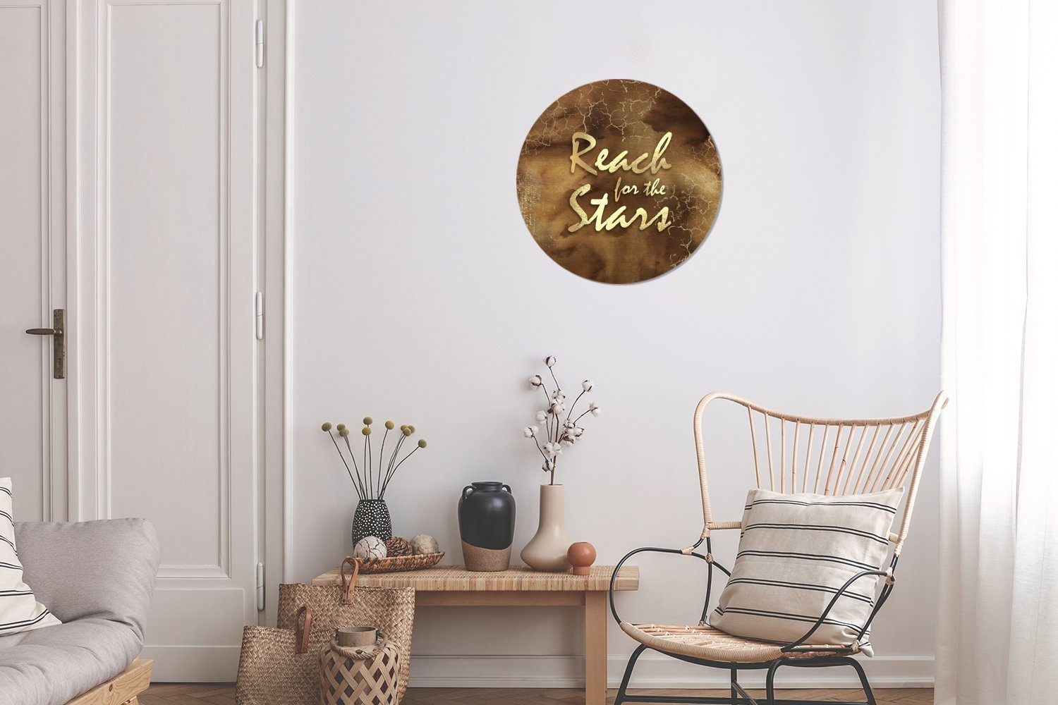 Gold Wandsticker (1 St), Wohnzimmer - - - Zitat Kinderzimmer, Sterne Rund, MuchoWow Tapetenkreis Braun Tapetenaufkleber, für