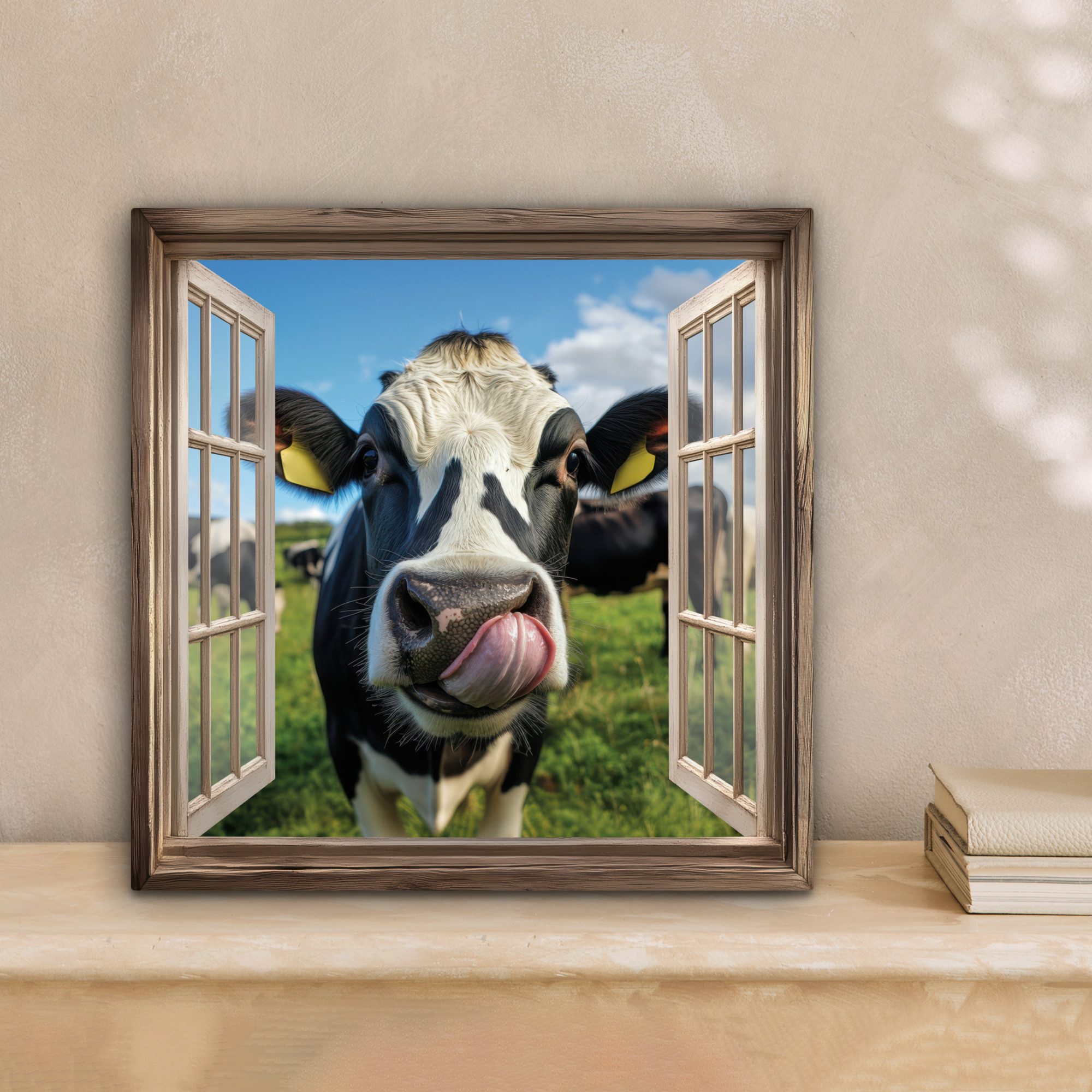 OneMillionCanvasses® Leinwandbild Durchgucken - Kuh - Wiese - Tiere - Natur günstig online kaufen