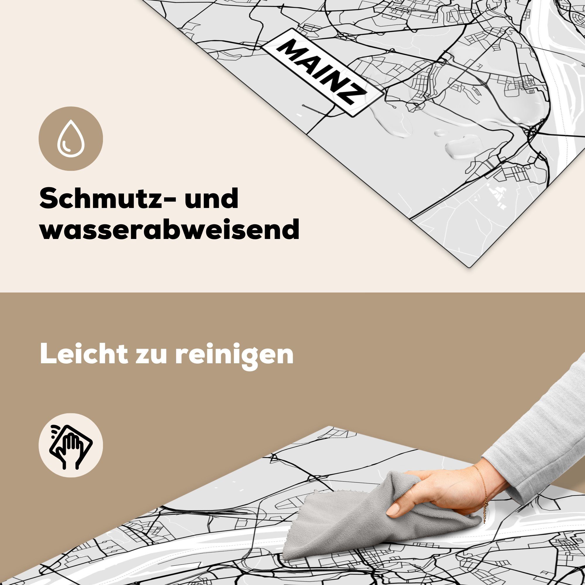 tlg), Herdblende-/Abdeckplatte - für 78x78 küche - Karte Deutschland, Stadtplan Arbeitsplatte Ceranfeldabdeckung, - (1 Vinyl, MuchoWow Mainz cm,