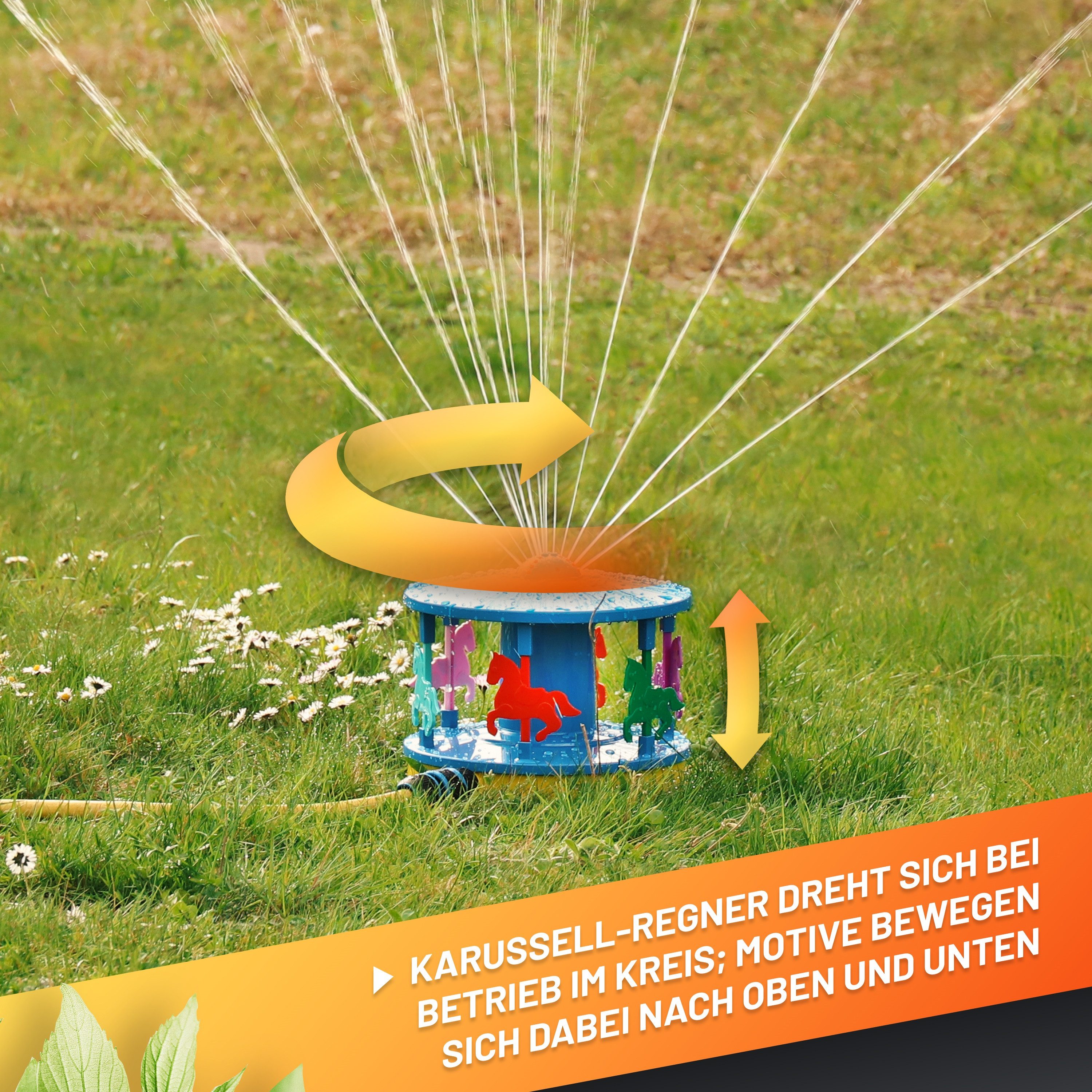 GRÜNTEK Kreisregner Karussell-Regner, Rasen-Sprinkler mit Schnellanschluss bis 175m², für Flächen bis 175 m², Praktischer Schnellanschluss