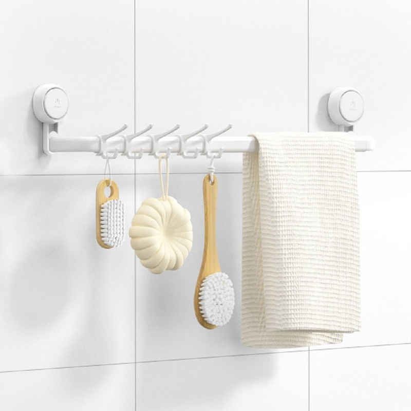 Elegear Handtuchstange Handtuchhalter verstellbar mit Saugnapf, 5 verschiebbaren Haken, 10KG MAX, Rostfreier Handtuchhalter für Bad und Küche
