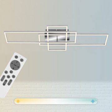 Briloner Leuchten LED Deckenleuchte 3156-018, CCT Farbtemperatursteuerung, Fernbedienung, dimmbar, Nachtlicht, Timer, LED fest verbaut, Kaltweiß, Neutralweiß, Tageslichtweiß, Warmweiß, Deckenlampe, 104x42x10cm, Chrom, 55W, Wohnzimmer, Schlafzimmer, Küche