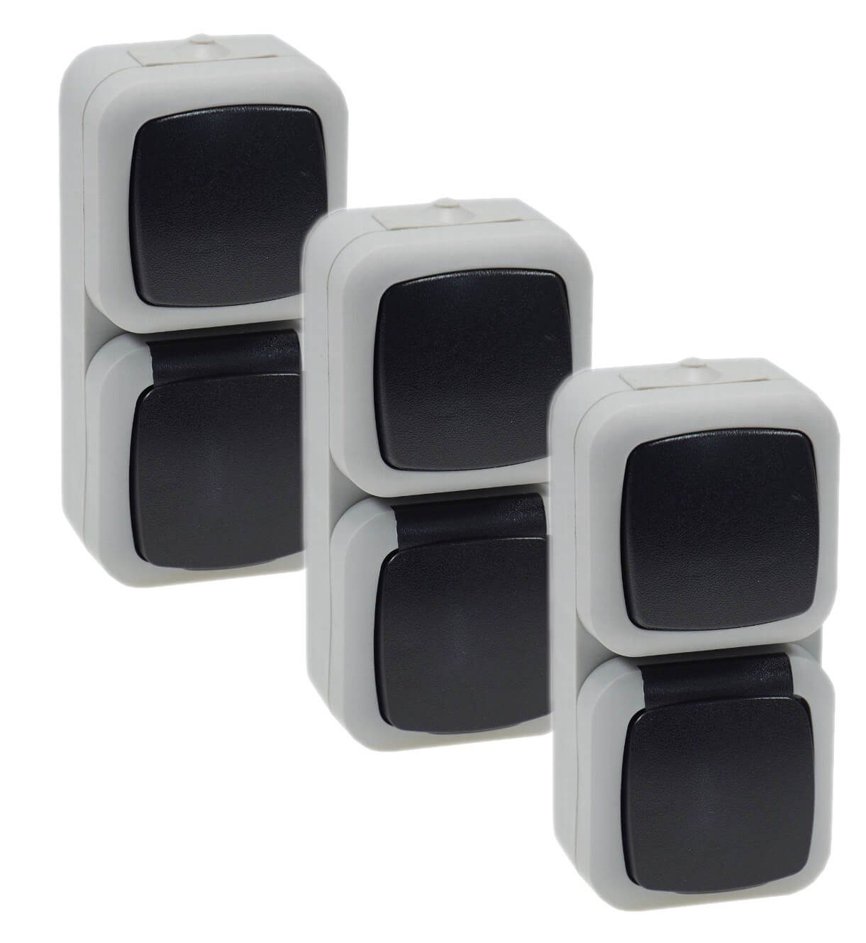ChiliTec Aufputz-Steckdose 3er Set Feuchtraum Kombination Steckdose Schalter IP44 grau Aufputz