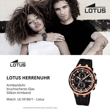 Lotus Chronograph Lotus Herren Uhr Casual L18186/1 Silikon, Herren Armbanduhr rund, groß (ca. 42mm), Silikonarmband schwarz