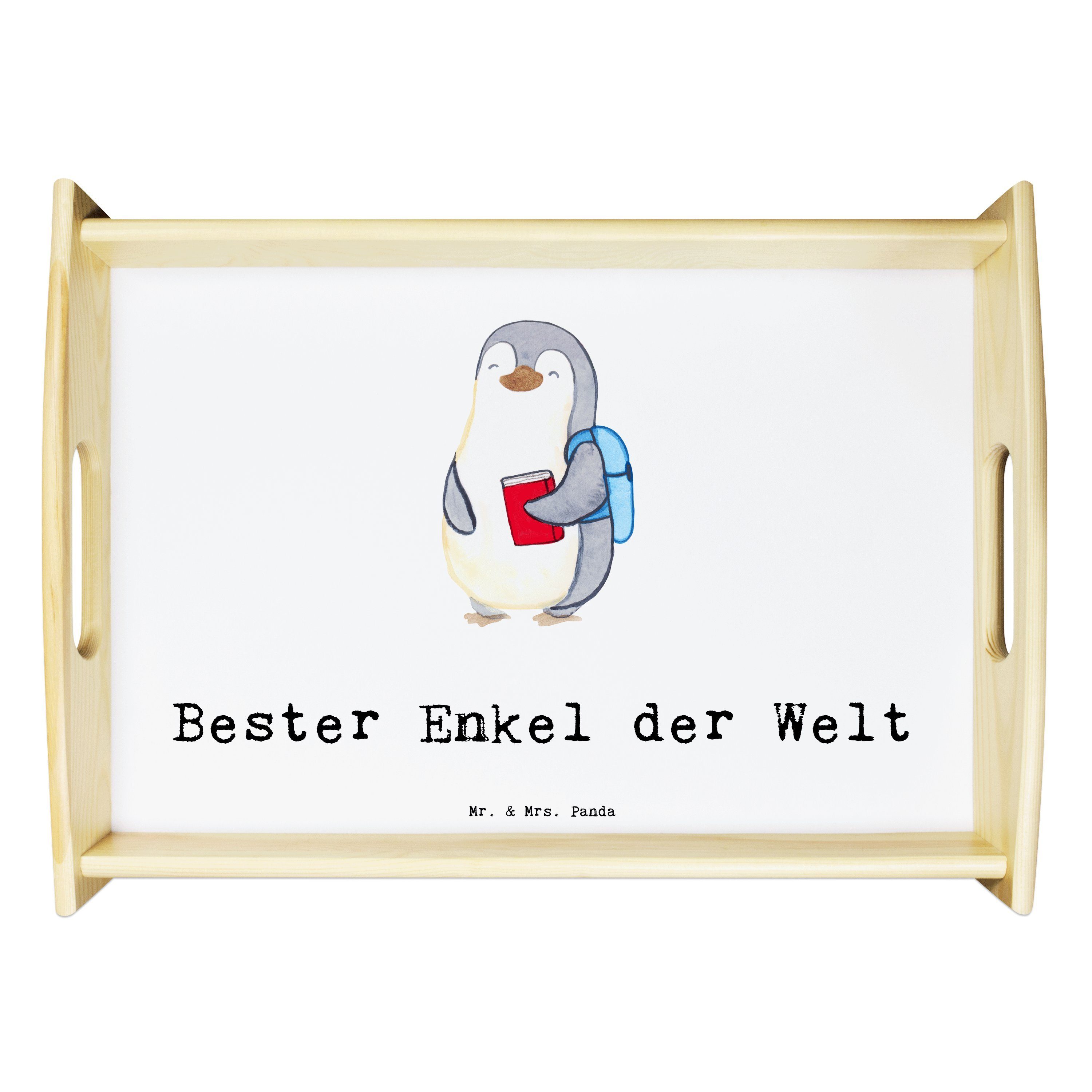 Mr. & Pinguin Bester Frühstückstablett, Weiß Geschenk, Welt Echtholz K, - Enkel Panda der (1-tlg) Tablett - lasiert, Mrs