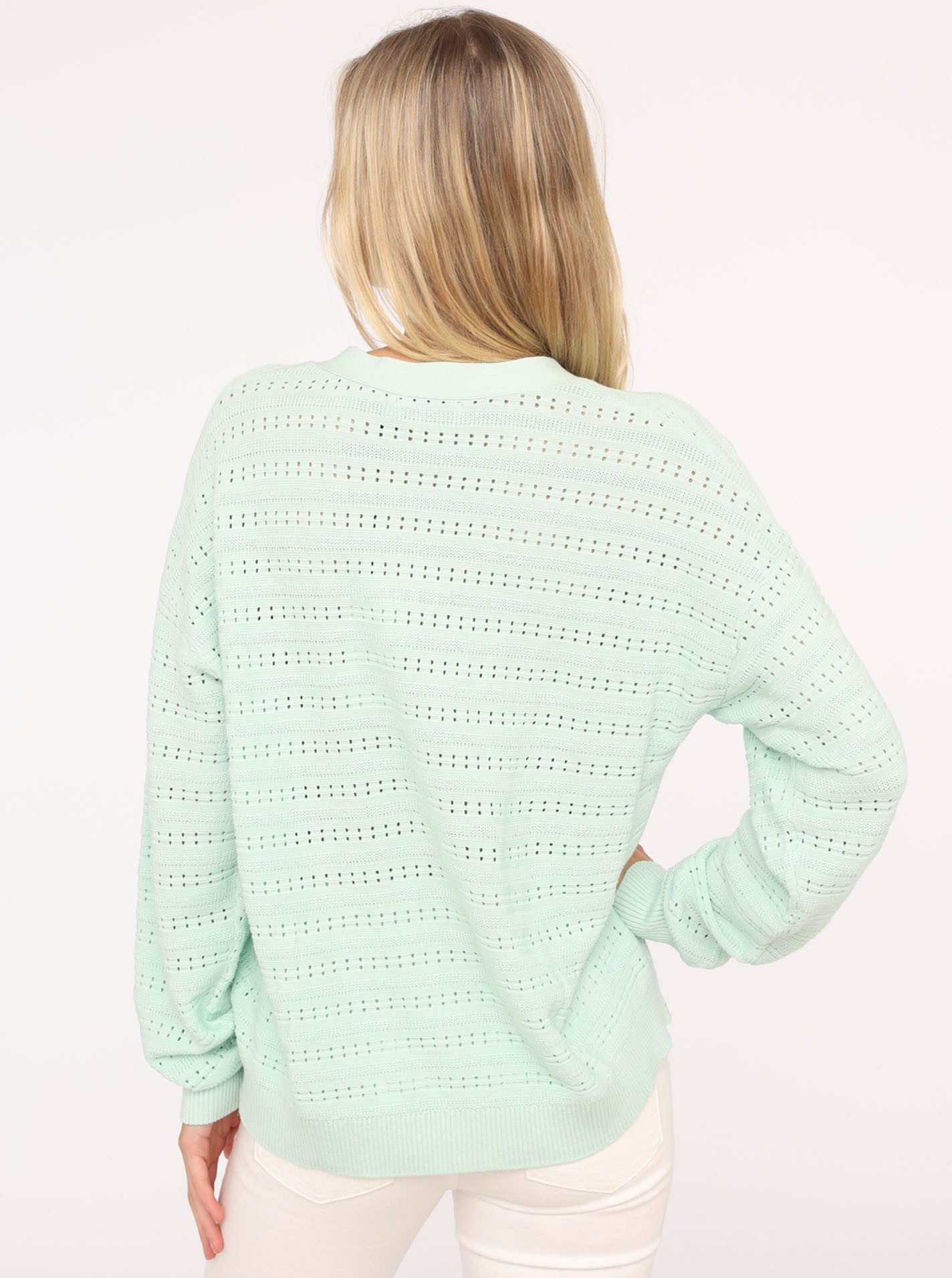 Zwillingsherz Strickjacke Lochstrick-Muster, Langarm, Knöpfe, V-Ausschnitt, günstig online kaufen