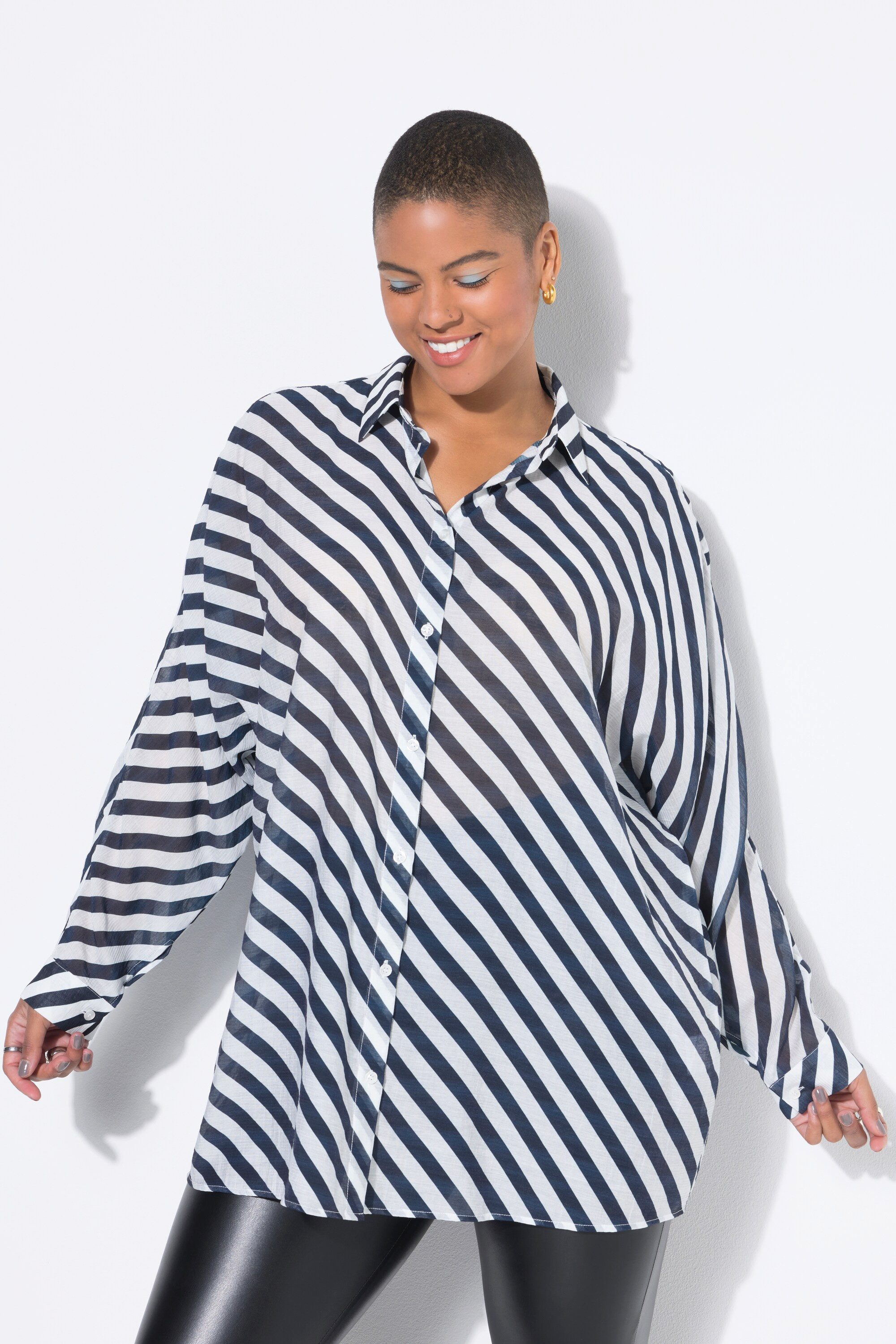 Studio Untold Hemdbluse Hemd leicht transparent Streifen Fledermausärmel günstig online kaufen