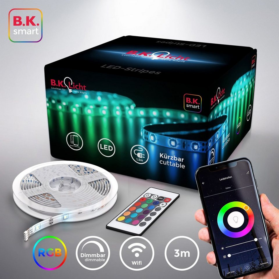 B.K.Licht LED-Streifen, 3m Smart Home LED Band/Stripes dimmbar mit WiFi App- Steuerung