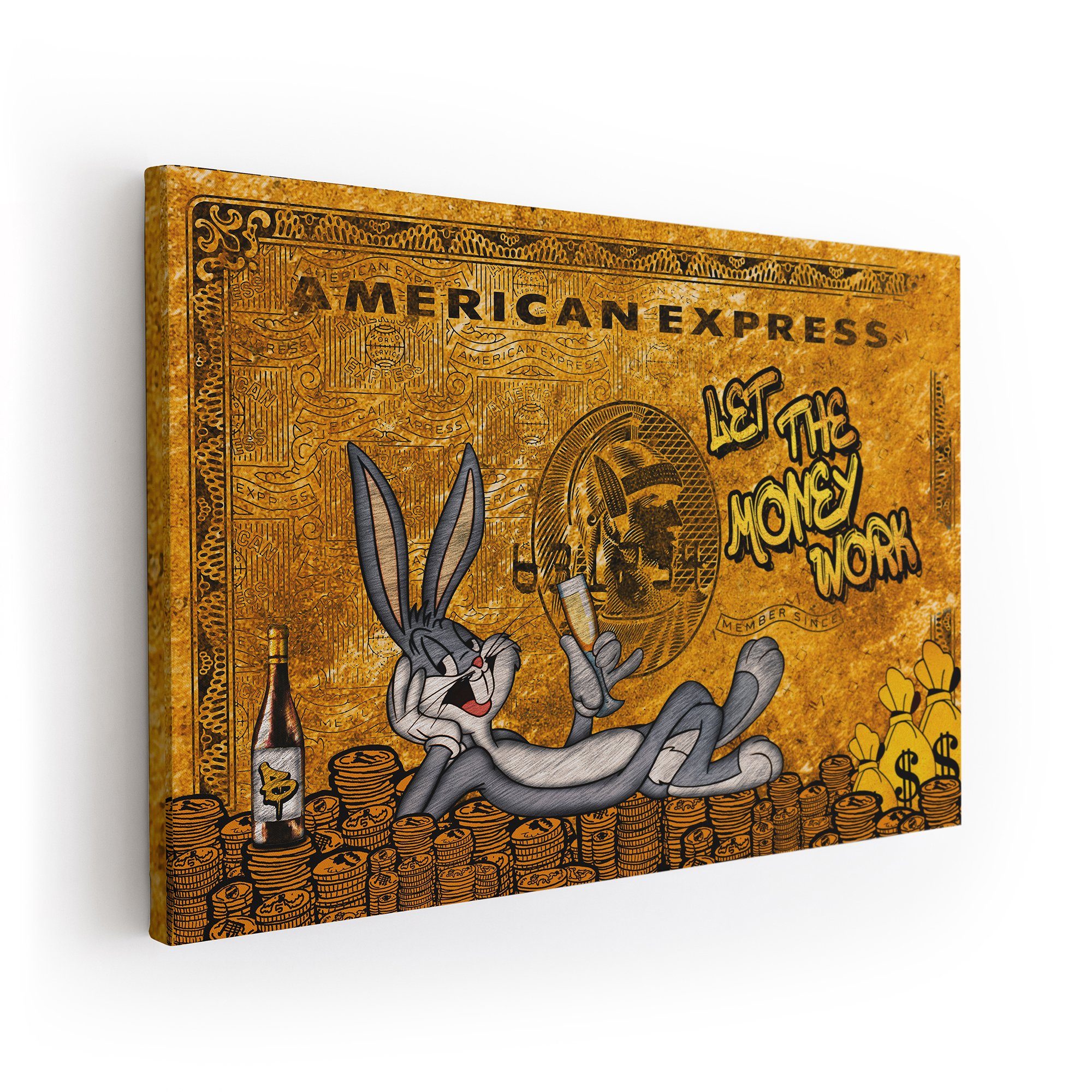 ArtMind XXL-Wandbild LET THE MONEY WORK - BUGS BUNNY - GOLD EDITION, Premium Wandbilder als Poster