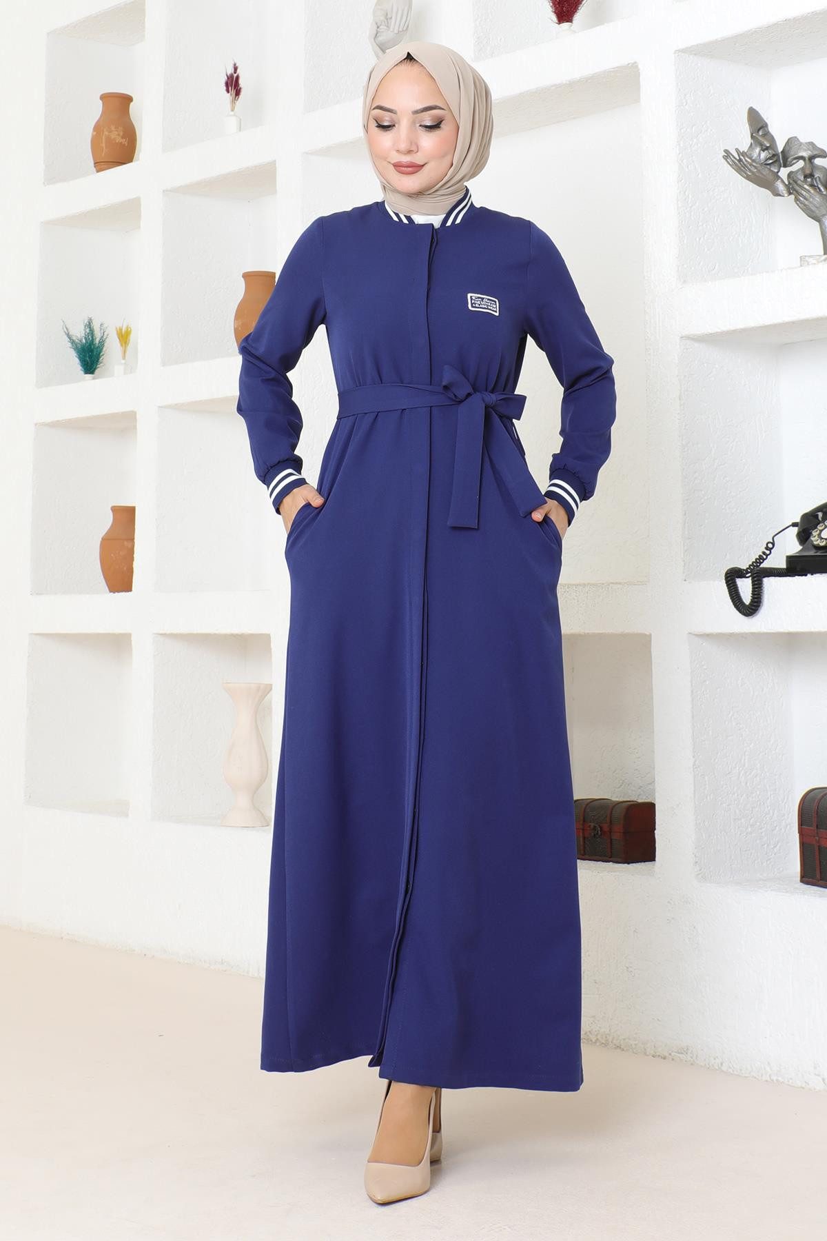 MODAMİHRAM Maxikleid Geknöpfter Ripp-Abaya
