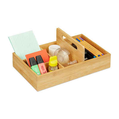 relaxdays Schreibmappe Schreibtisch Organizer Bambus 5 Fächer