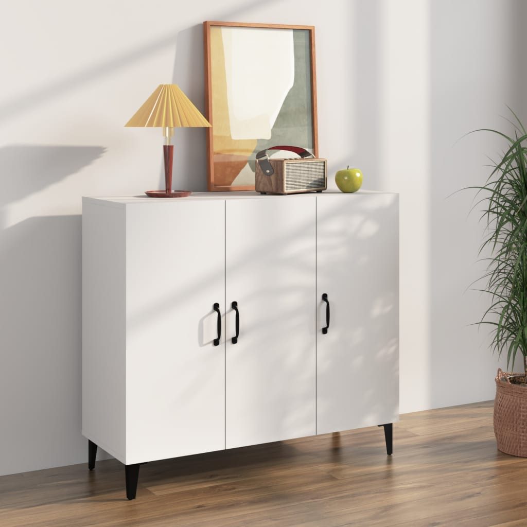 furnicato Sideboard Weiß 90x34x80 cm aus Holzwerkstoff und Metall (1 St), Beistellschrank im Industrie-Stil mit 6 Fächern und Wandhalterung