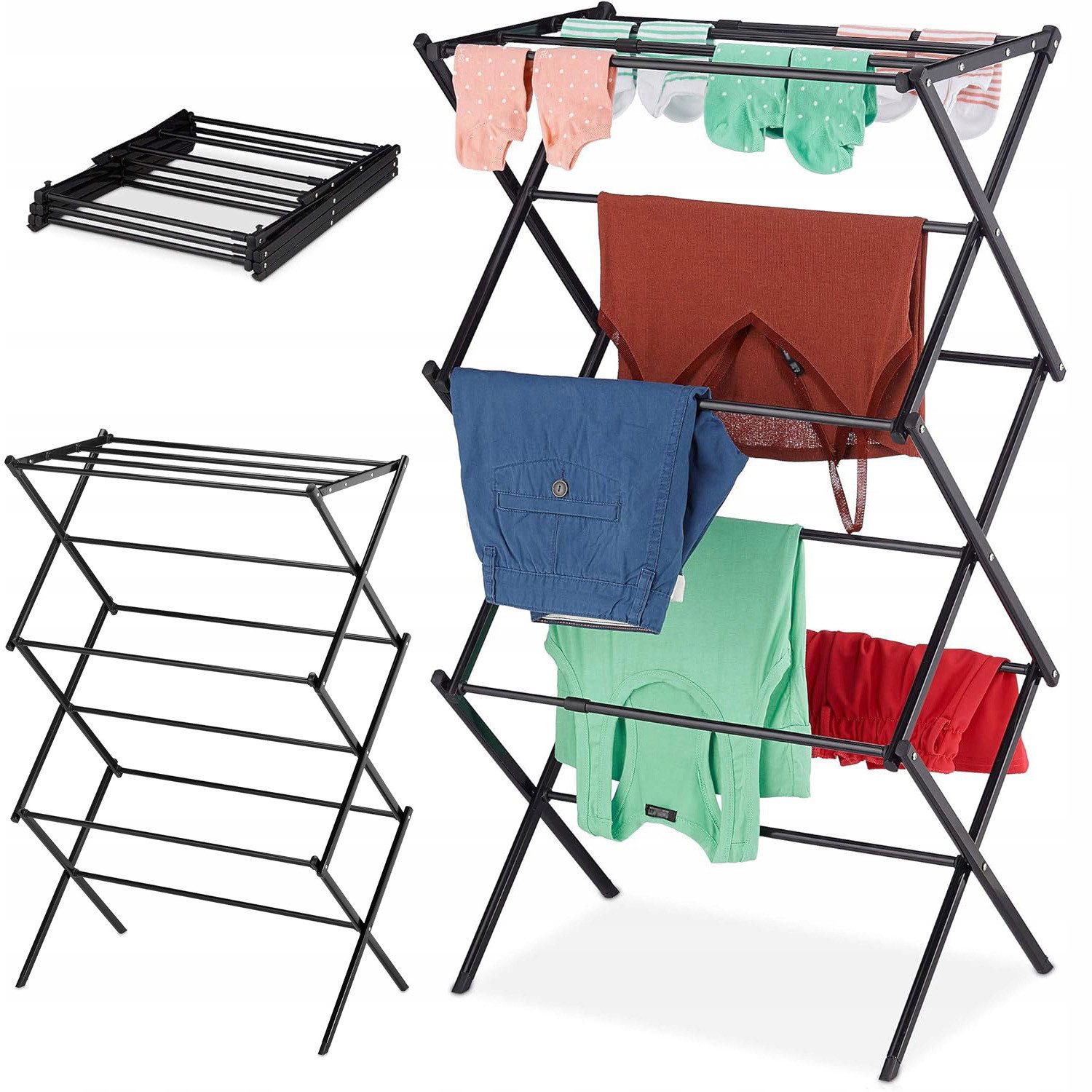 Wäscheständer Standtrockner 6 Ebenen, klappbar & ausziehbar, Metall, schwarz