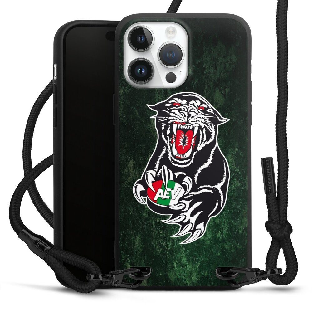 DeinDesign Handyhülle Fanartikel Augsburger Panther Eishockey Augsburger Panther Logo Grunge, Apple iPhone 14 Pro Max Premium Handykette Hülle mit Band