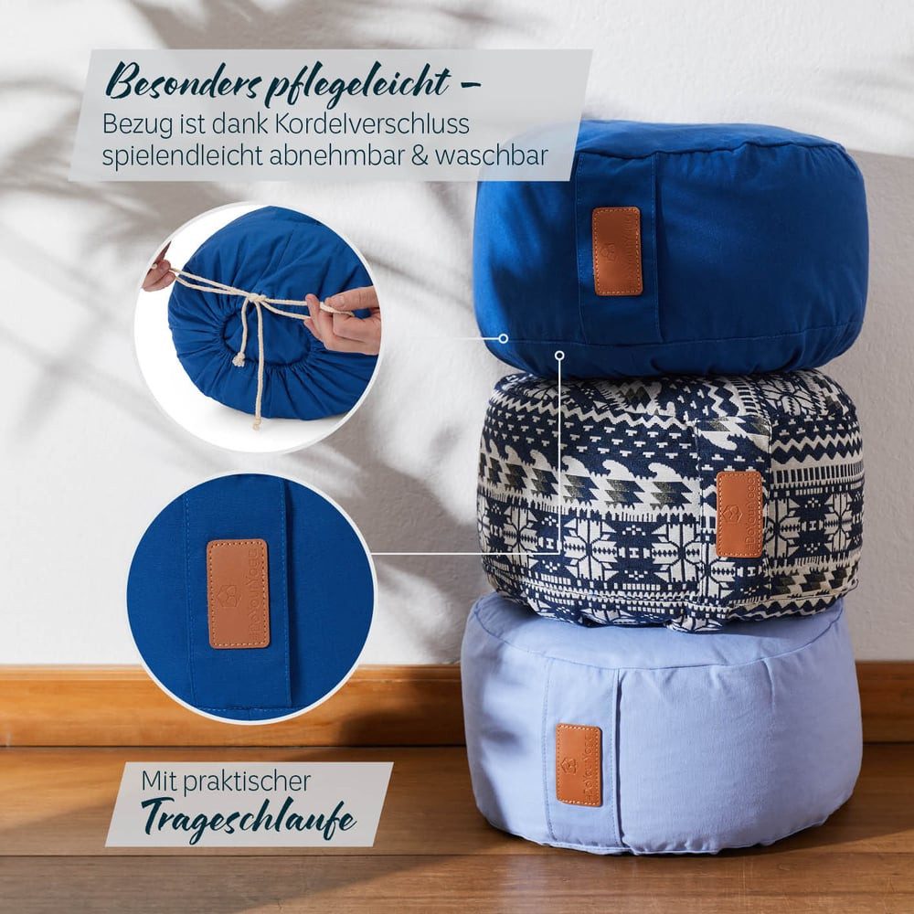 #DoYourYoga Yoga Bolster Vishnu rund - gefüllt mit Bio-Dinkelspelz, Entspannungskissen Yoga Meditation Fitness Therapie 30x30x15 cm