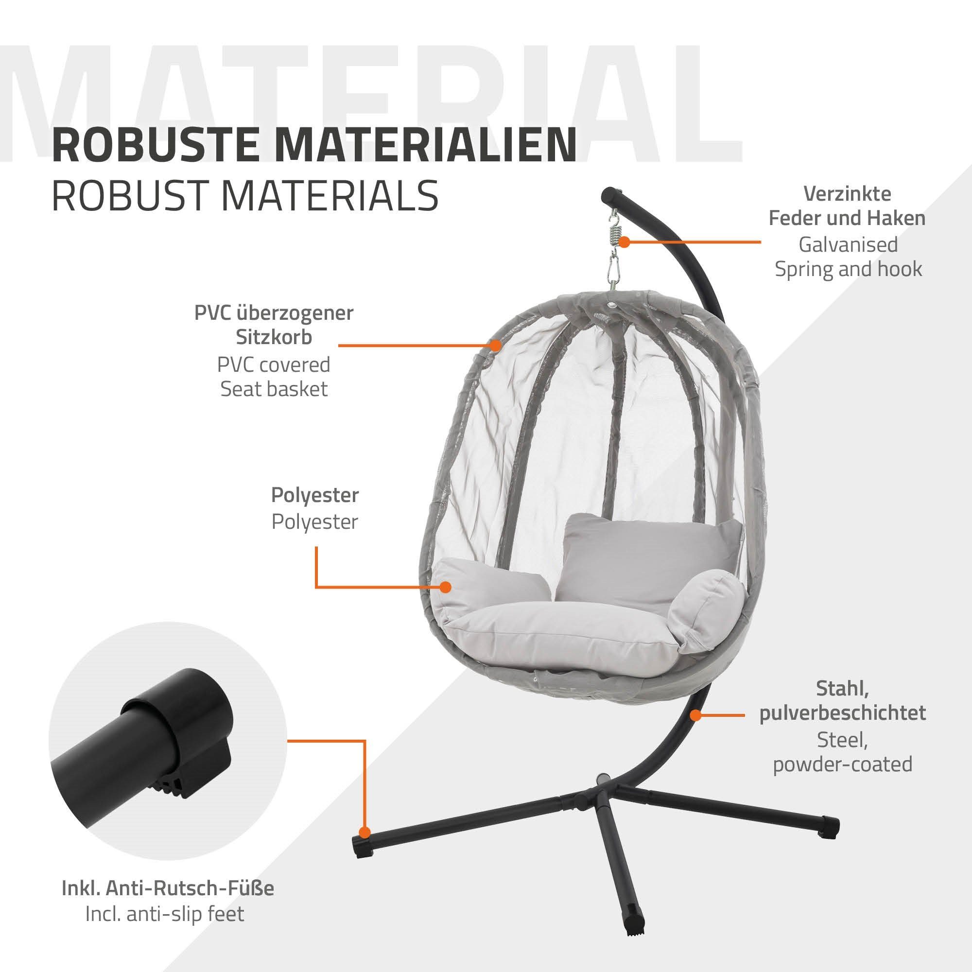 (Hängesessel Hängeschaukel Grau Indoor Outdoor Gestell), Abdeckung Hängesessel Stahl Schutzhülle mit mit Sitzkissen Hängekorb ML-DESIGN Gestell Hängestuhl