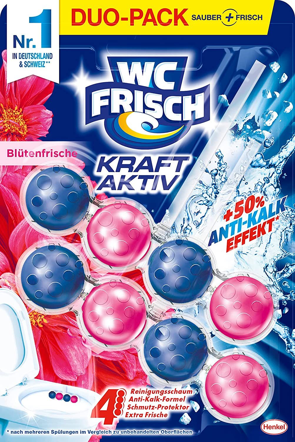 WC Frisch WC FRISCH Duftspüler Blüten-Frische Kraft Aktiv 100g WC-Reiniger (Doppelpack, [2-St. Duftsteine mit +50 % Anti-Kalk Effekt)
