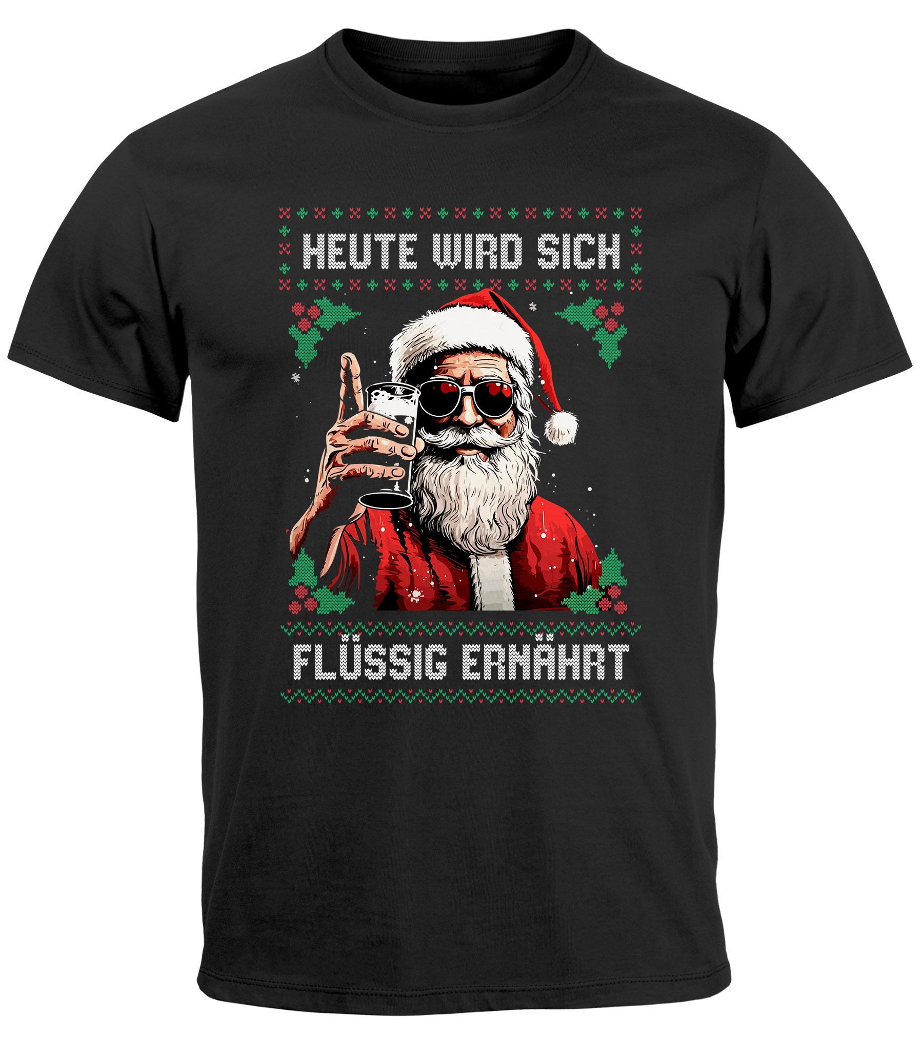 Print-Shirt Herren T-Shirt Weihnachten Spruch lustig Heute wird sich flüssig