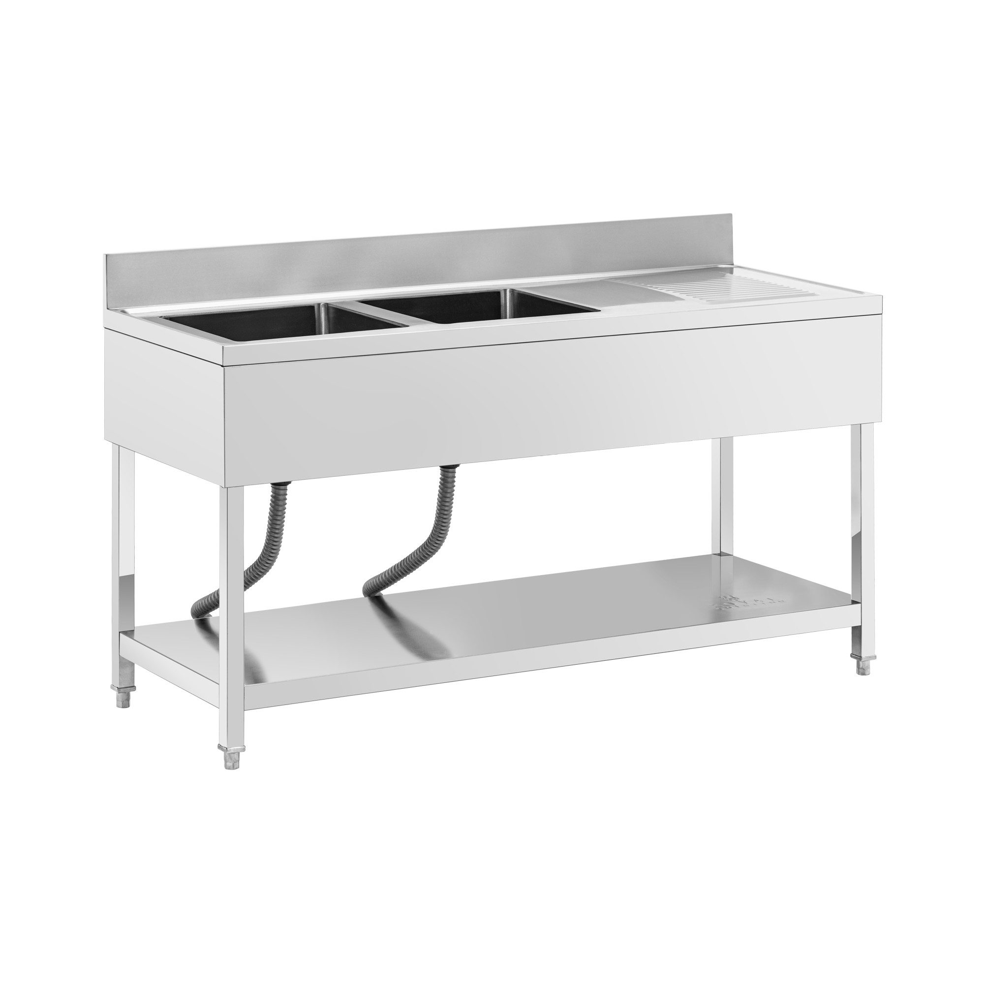 Royal Catering Edelstahlspüle Spültisch 160 x 60 cm 2 Becken je 40 x 40 cm Ablage Aufkantung Gastro, 160/60 cm, verschiedene Größen