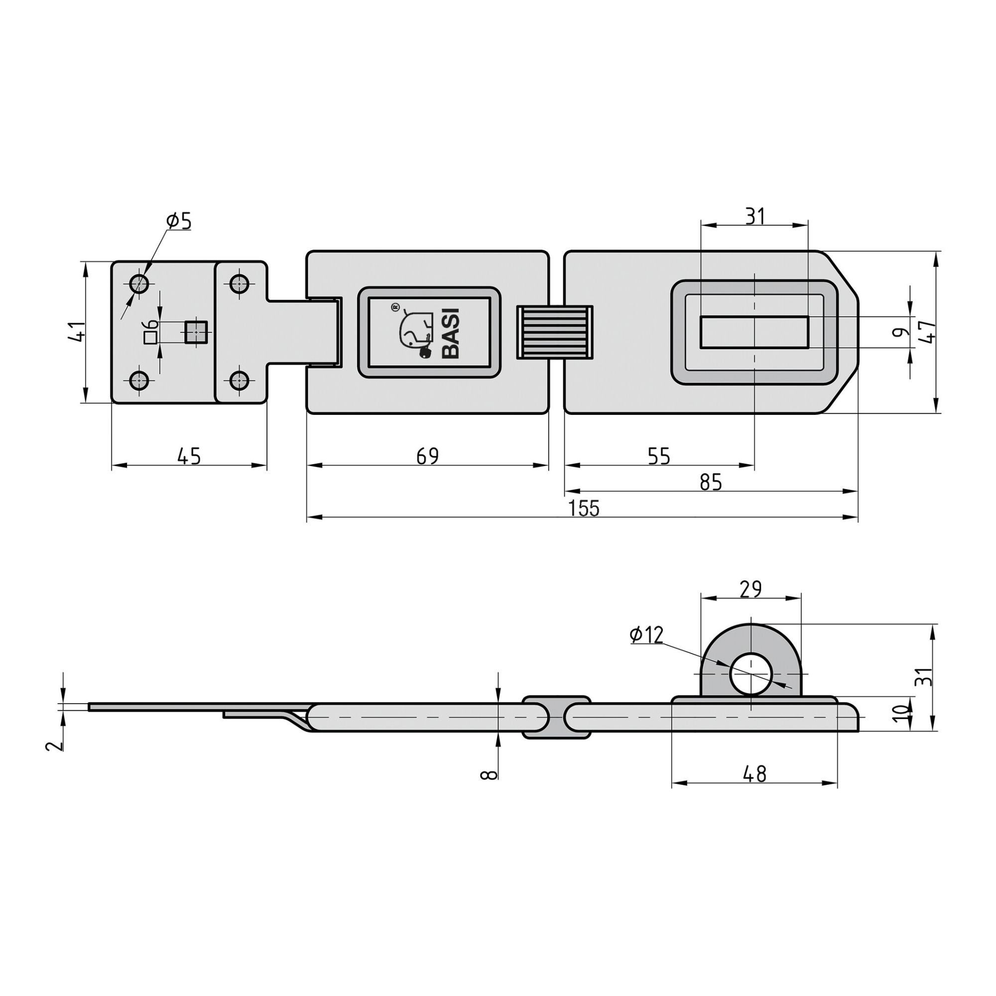 BASI Sicherheits-Stallriegel Sicherheitsüberfalle, Sicherheitsüberfalle - 1 Gelenk, (Spar-Set), 1 Gelenk und gehärteter Öse, verzinkt und wetterfest, Länge: 150 mm