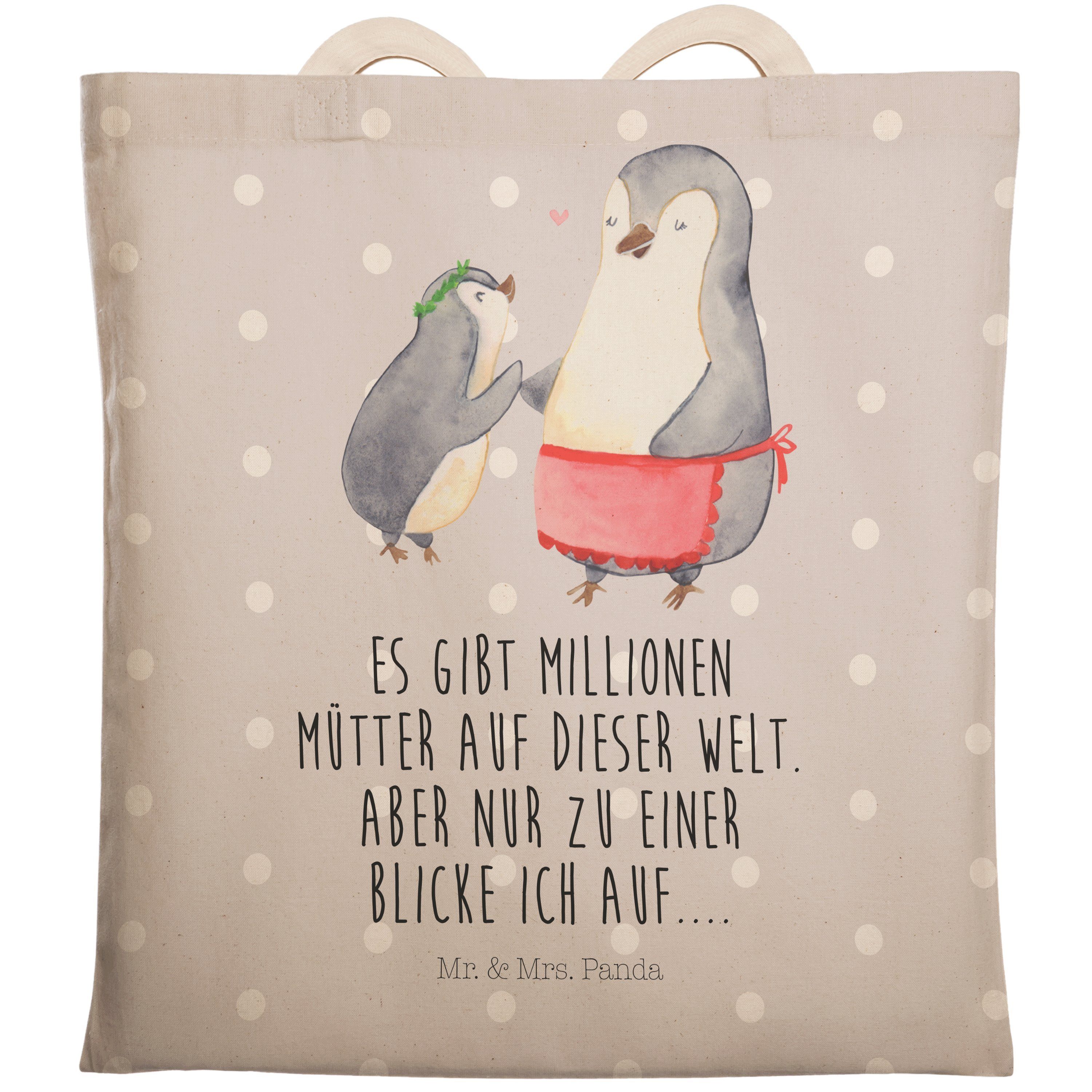 Kind Mr. Mrs. Pinguin mit - Einkaufstasche & (1-tlg) Geschenk, Tragetasche Grau Pastell Panda Muttertag, -