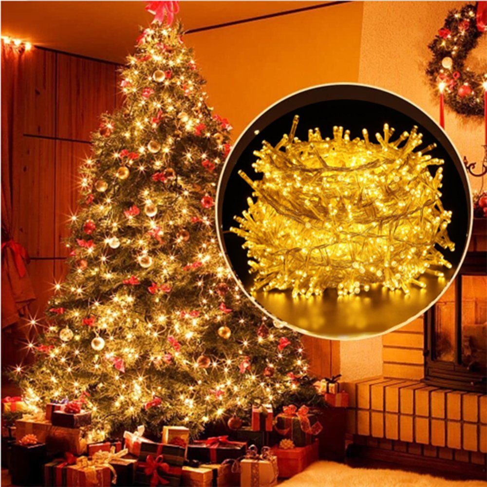 Elegear LED-Lichterkette 10/25/50M Lichterkette mit dark grüne Linien für  Weihnachtsbaum, 100-flammig, Weihnachtsdeko Innen/Außen mit 8Modi