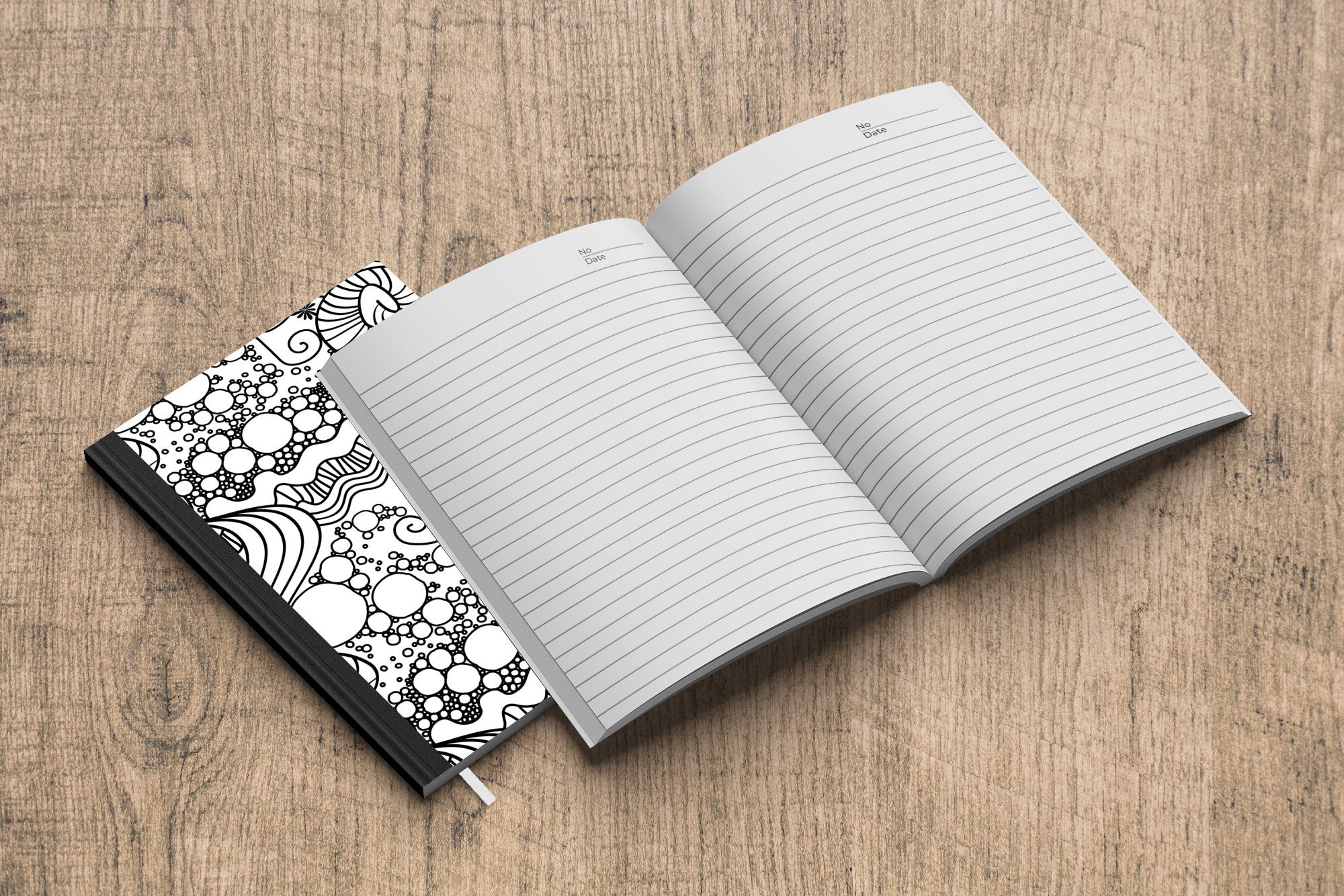 MuchoWow Notizbuch Muster - Abstrakt Notizheft, A5, Journal, 98 Tagebuch, - Haushaltsbuch Linienkunst Seiten, Weiß, - Merkzettel, und Schwarz