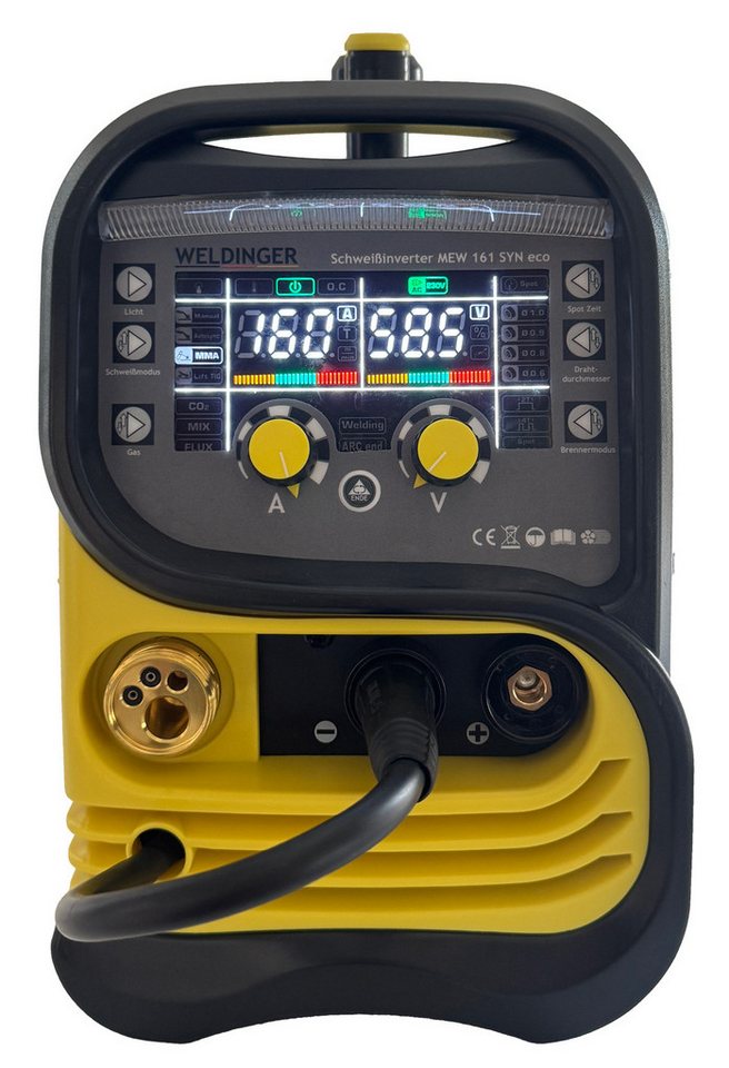 WELDINGER Schutzgasschweißgerät Set MIG/MAG-Schweißinverter MEW 161 SYN eco MAG-Set 1 Fülldraht 0,8 mm, 30 - 160 A, 8-tlg., Arbeitslicht