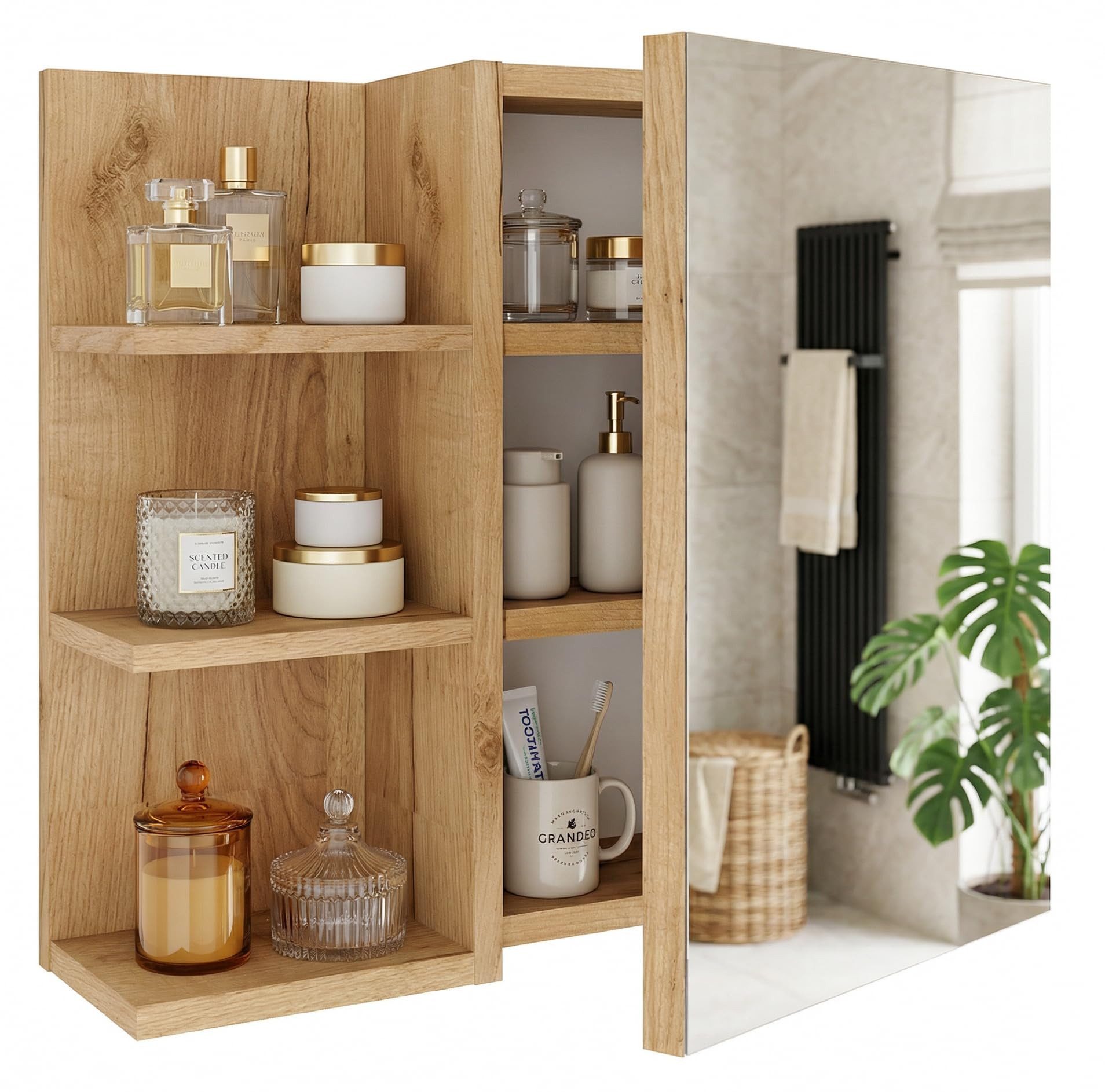 TREND WERK Spiegelschrank Badezimmer mit Ablage & Stauraum (59×16×50 cm Hängender Badezimmerschrank zur Wandmontage mit Regal) – modern & pflegeleicht – Bild 2 von 5