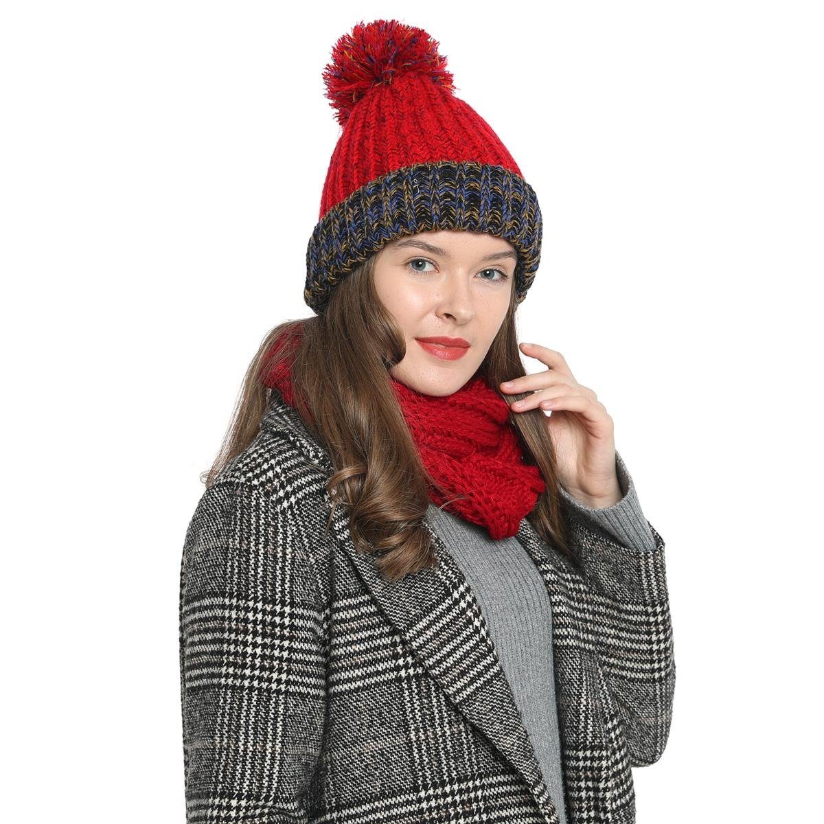 DonDon Beanie Damen Bommelmütze Strickmütze gefüttert warm (Packung, 1-St) Wintermütze, mit Bommel, Grobstrick in tollen Farben