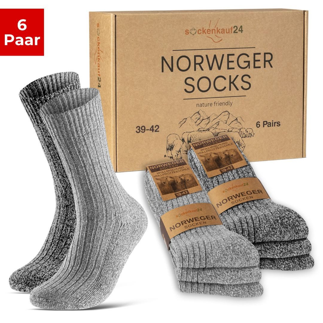 sockenkauf24 Norwegersocken 6 Paar Damen & Herren Носки mit wärmender Wolle Exclusive Зимние носки Schwarz Grau Anthrazit - 70301