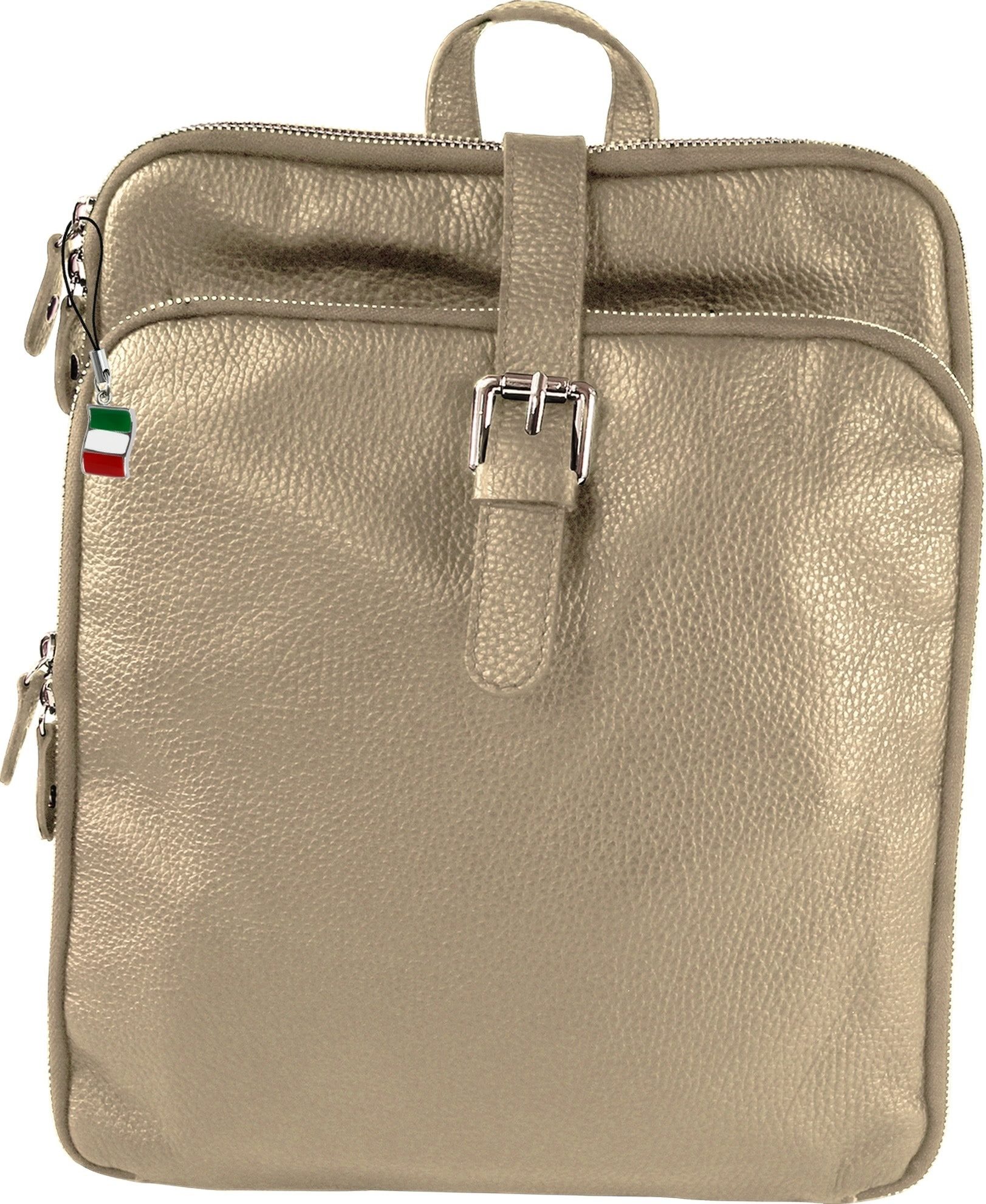FLORENCE Cityrucksack Florence Rucksack Damen Echtleder, Damen Cityrucksack Leder, taupe, beige ca. 27cm hoch