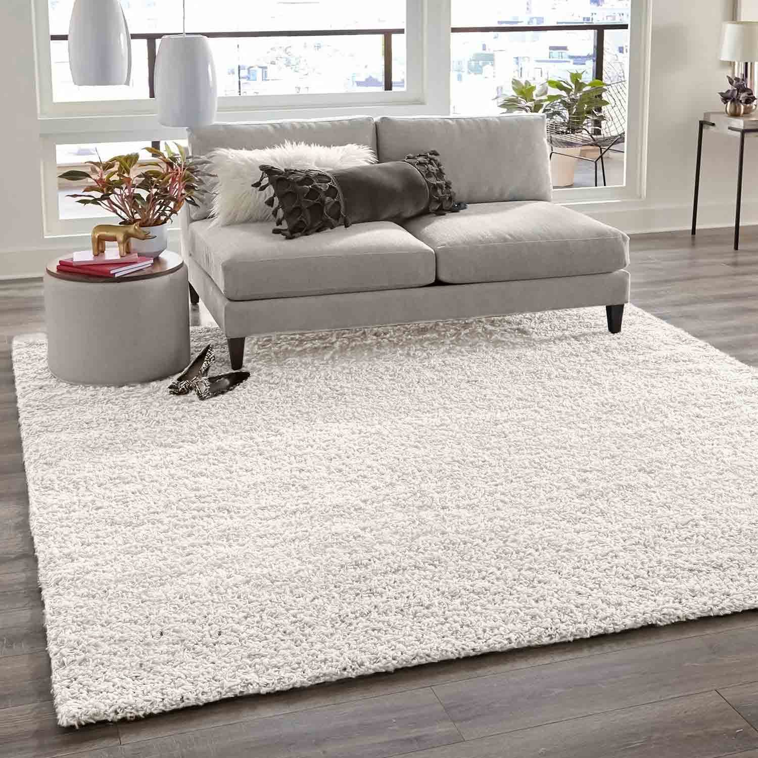 Vimoda Hochflor-Läufer Teppich Shaggy Creme Weiss, Rund, Höhe: 30 mm, Läufer hochflor Einfarbig Weich, Wohnzimmer