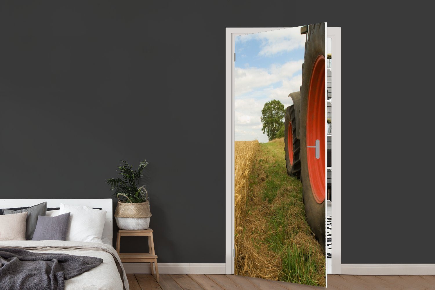 Weizen, Räder cm 75x205 St), Matt, bedruckt, Traktor für Tür, - Türtapete - Fototapete MuchoWow Türaufkleber, (1
