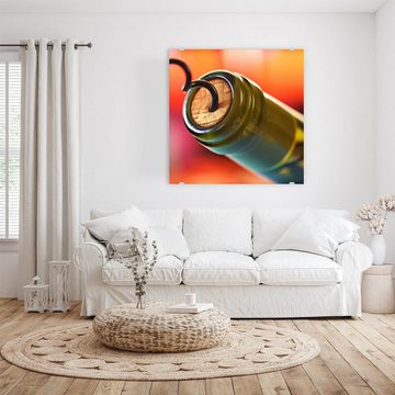 Primedeco Glasbild Wandbild Quadratisch Korkenzieher aus Weinflasche mit Aufhängung, Getränke