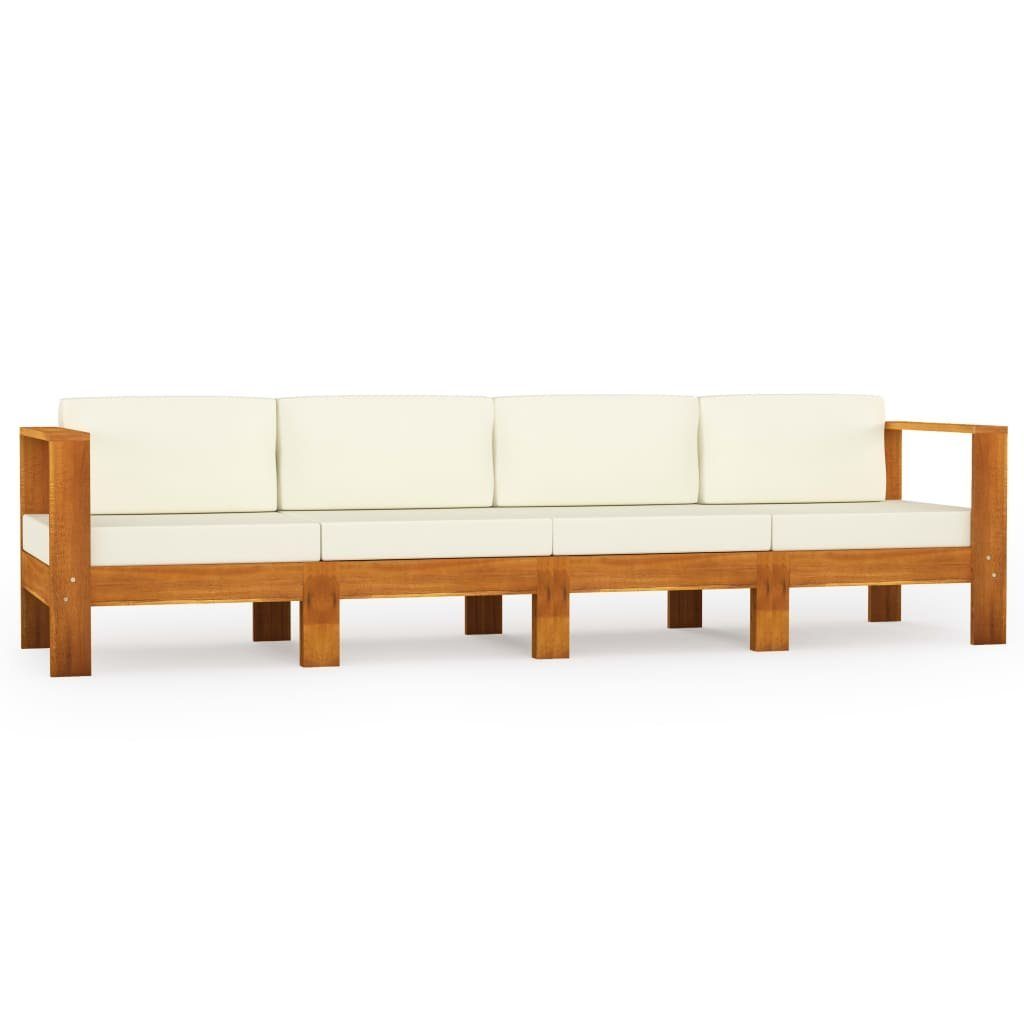 vidaXL Gartenlounge-Set 4-Sitzer-Gartensofa mit Cremeweißen Auflagen Massivholz Akazie, (1-tlg)