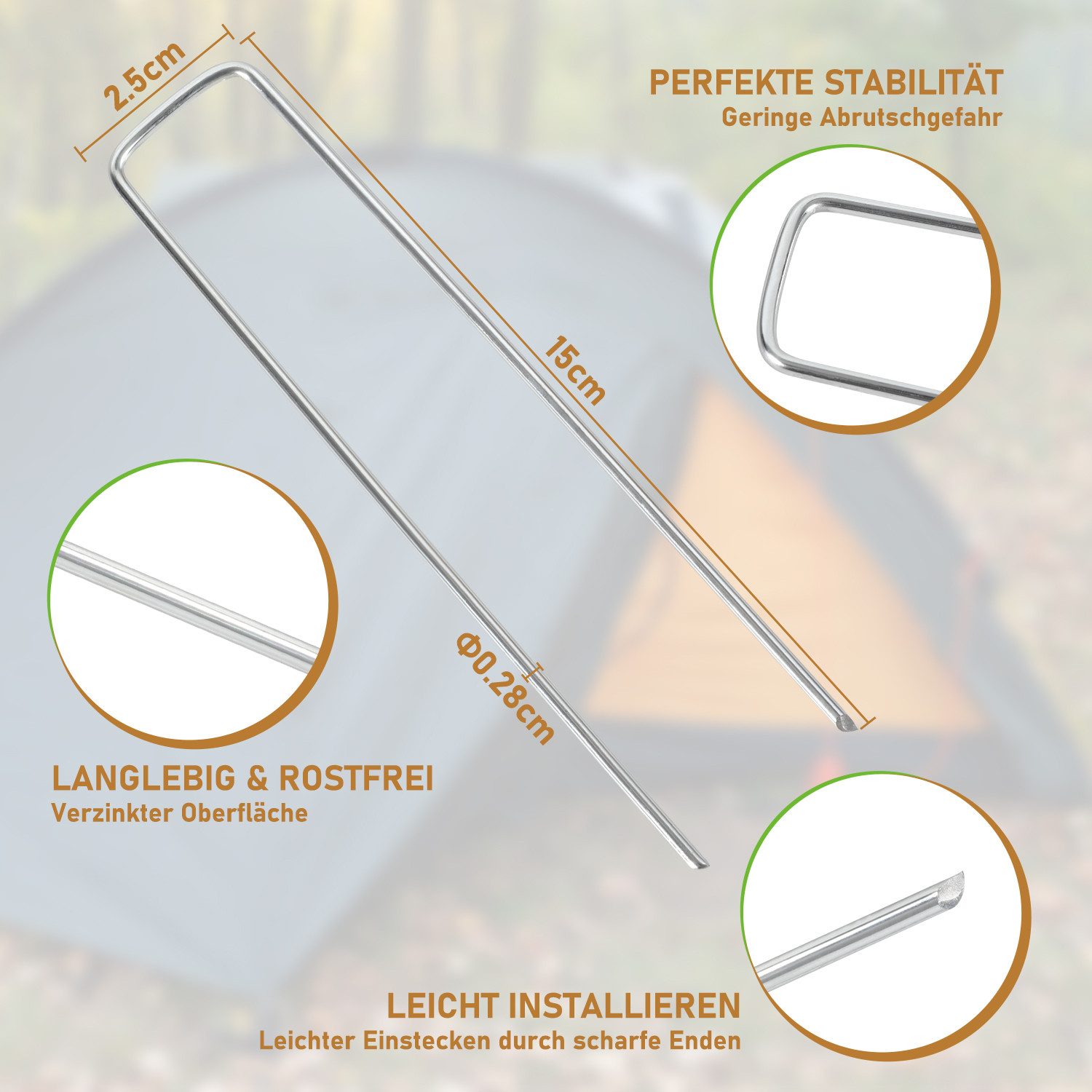 Clanmacy Bodenanker Erdanker Zelthering Befestigungs für Unkrautvlies, für Wiesen, Garten, Ackerland, Teich, Blumenbeet, Einfahrt, uwn., Montageart: Freistehend, (Heringe, Befestigungsanker, 50-St., 15x2.5cm (LxB),φ0.28cm, für Innen-/Außenbereich), Verzinkt Stahl, Wiederverwendbar, Einfach zu bedienen