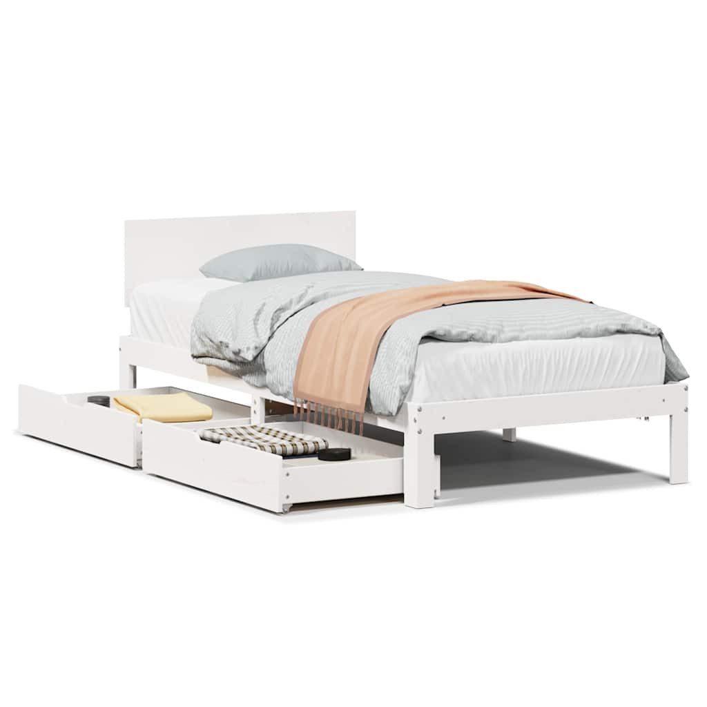 vidaXL Bett Massivholzbett mit Schubladen Weiß günstig online kaufen