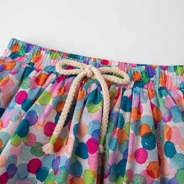 suebidou Midirock Mädchenrock mit farbigen Tupfen Allover Print Sommerrock elastischer Bund mit Kordel