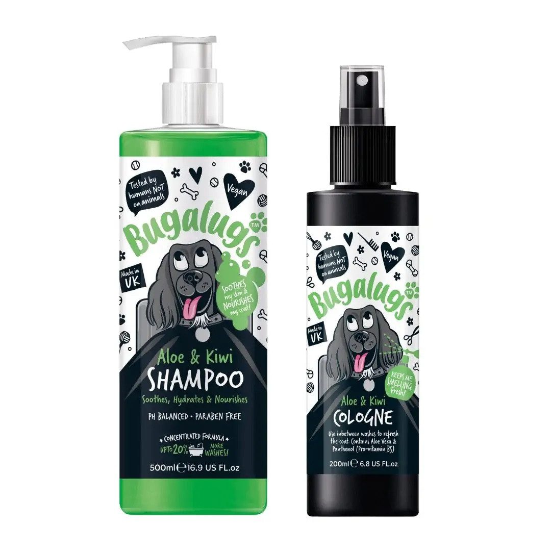 Bugalugs Tiershampoo Bugalugs Hundepflege-Set Shampoo und Parfüm Aloe Vera Kiwi Duft, 700 ml, (1-St), Hunde Shampoo, Hundeparfüm