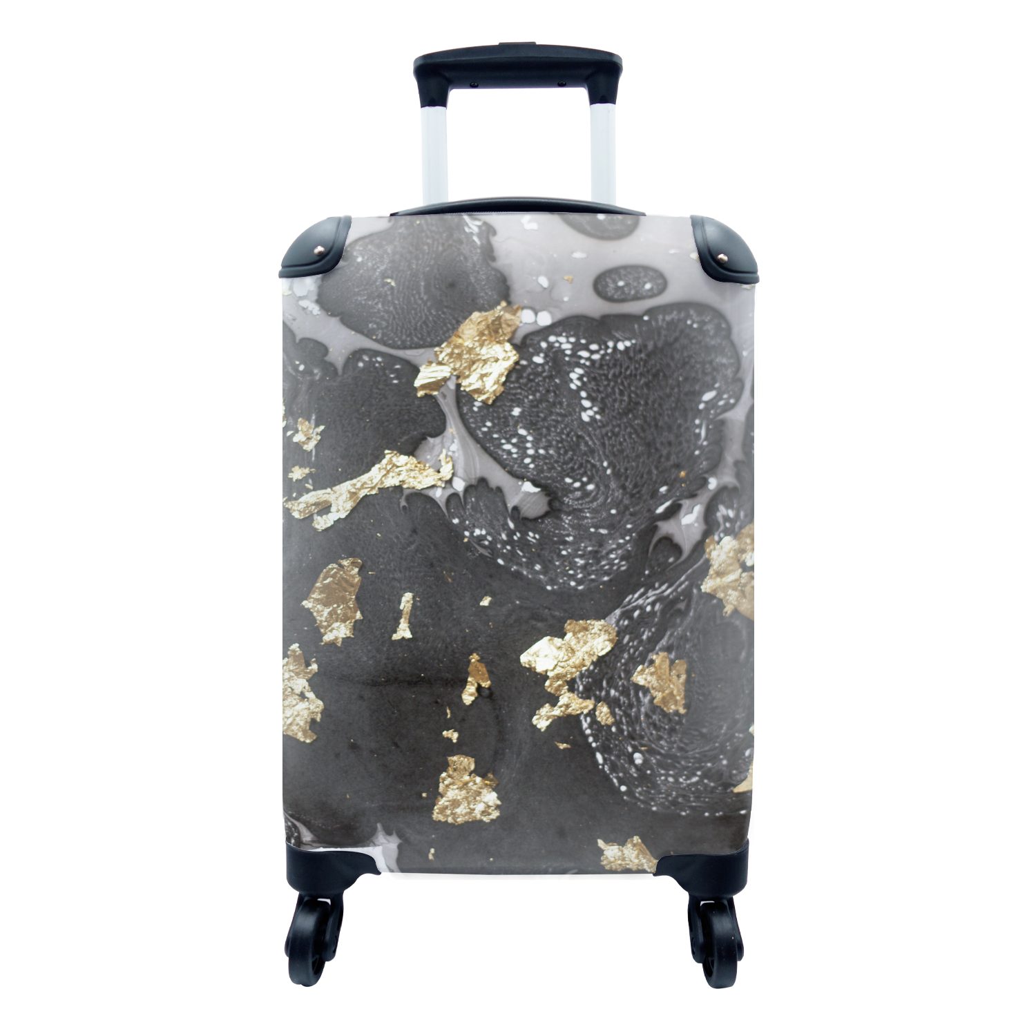 Marmor mit Reisetasche Gold Handgepäck - MuchoWow Ferien, für Reisekoffer Schwarz, - Rollen, rollen, Trolley, 4 Handgepäckkoffer