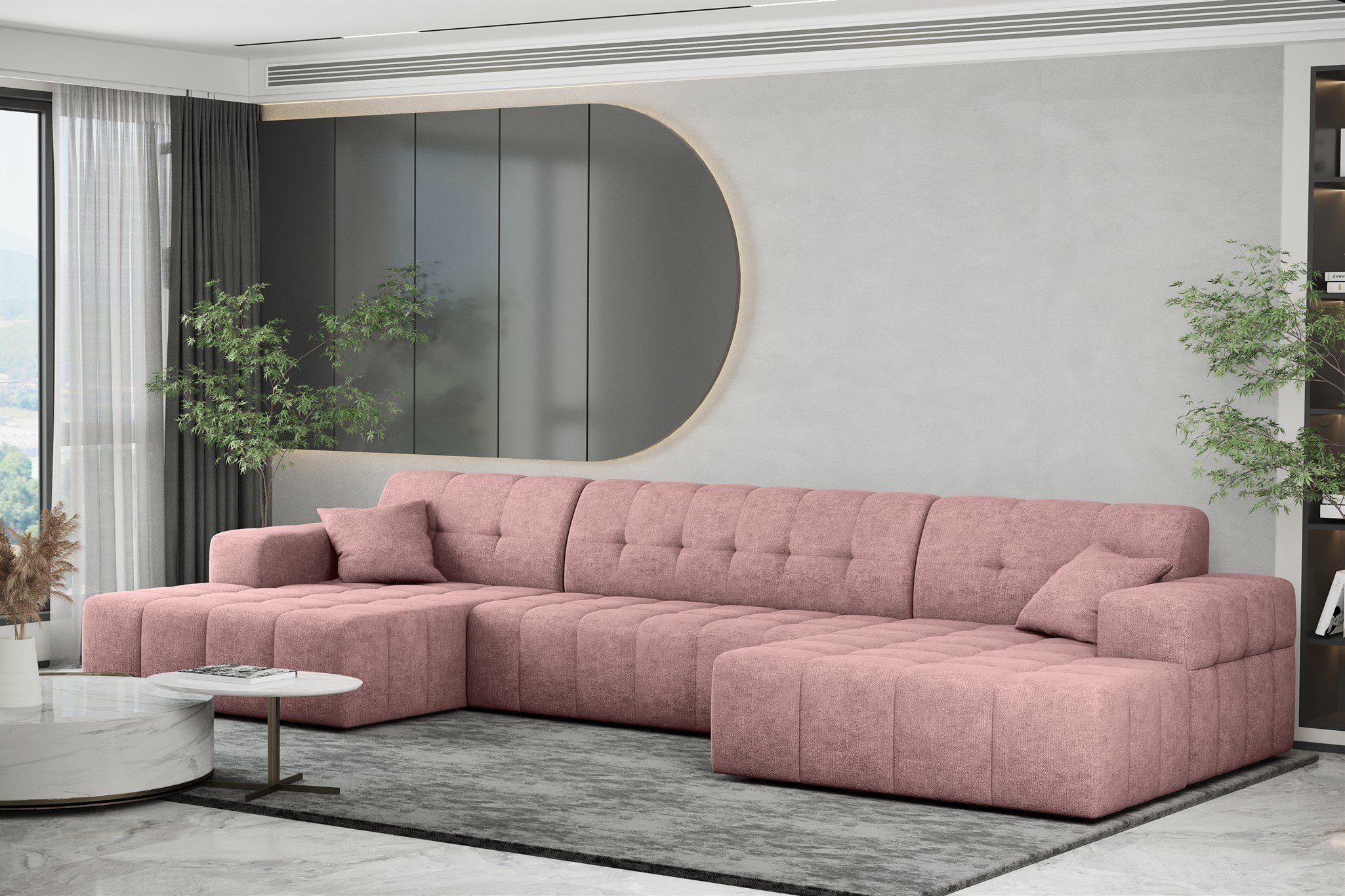 Sofa Möbel Wohnlandschaft U-Form in Stoff Altrosa NANCY Fun Rundumbezug Harmony, Wohnlandschaft