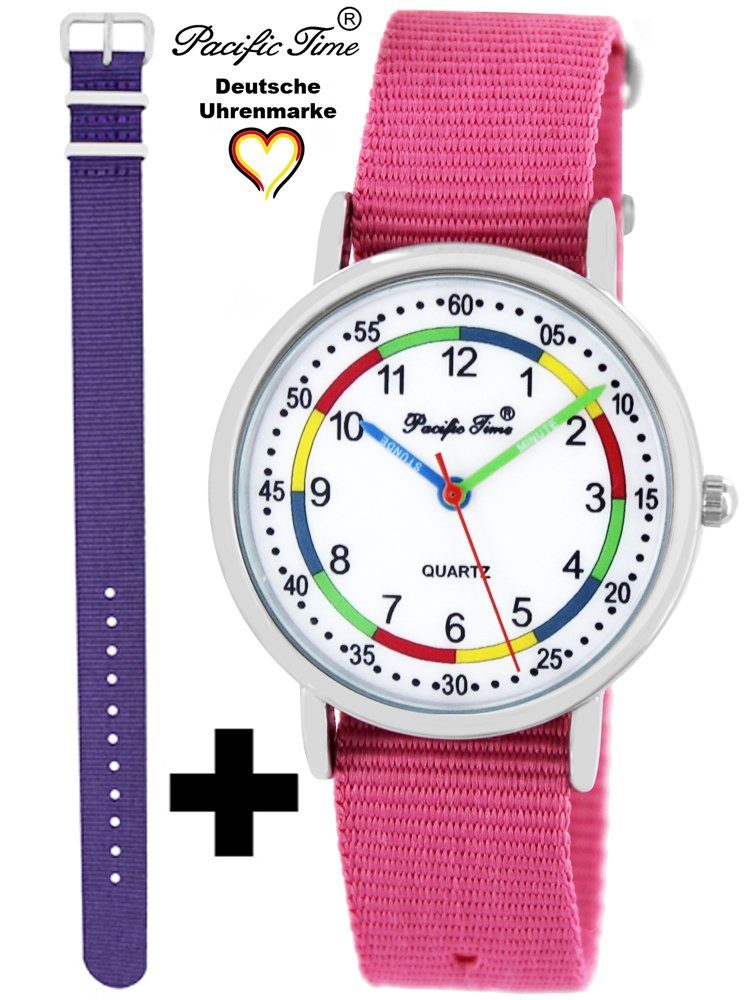 Pacific Time Quarzuhr Set Kinder Armbanduhr First Lernuhr Wechselarmband, Mix und Match Design - Gratis Versand violett und rosa