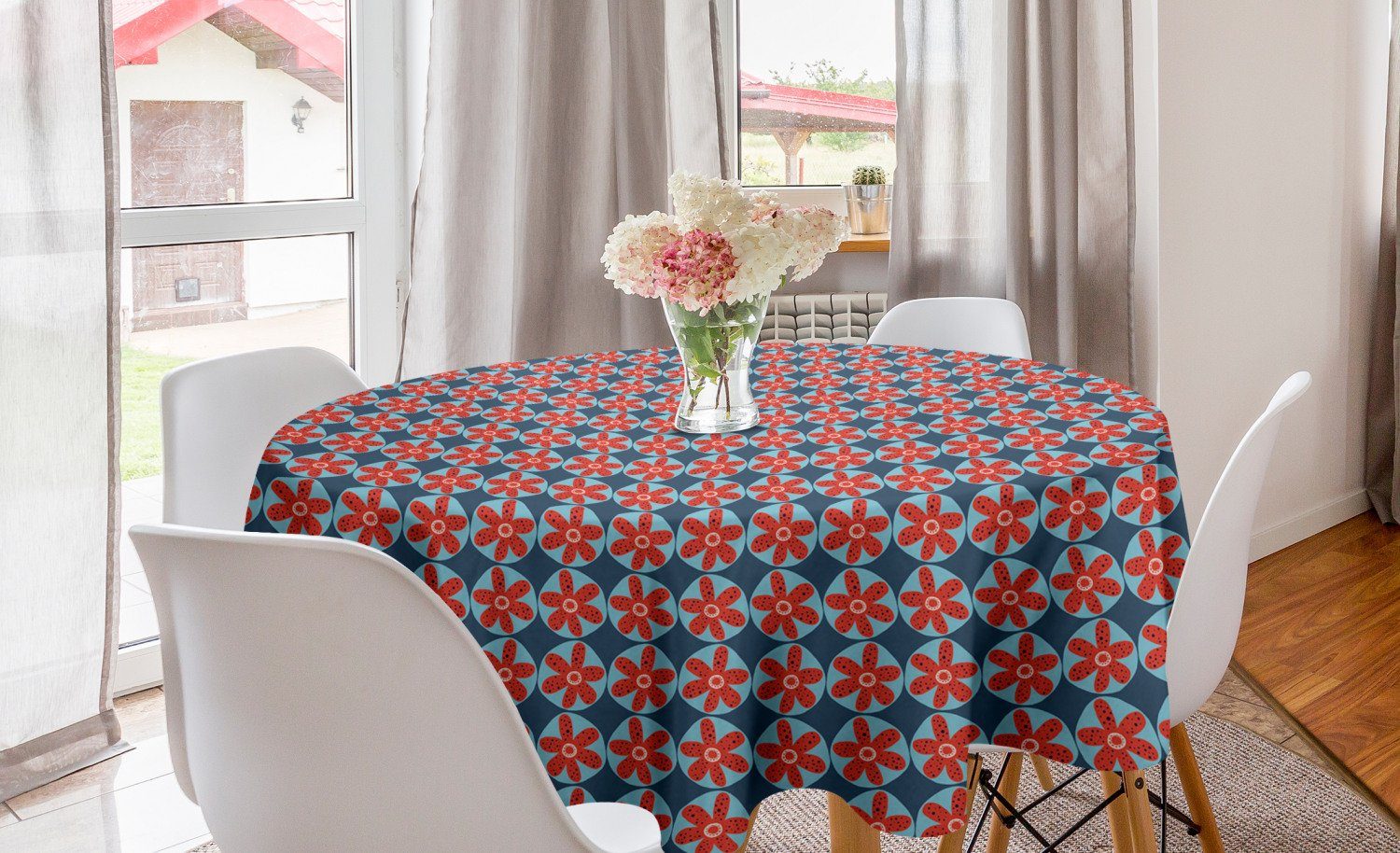 für Abakuhaus Kinder Tischdecke Blütenblätter Kreis Esszimmer Dekoration, Abdeckung Blütenknospen Küche Tischdecke Blumen