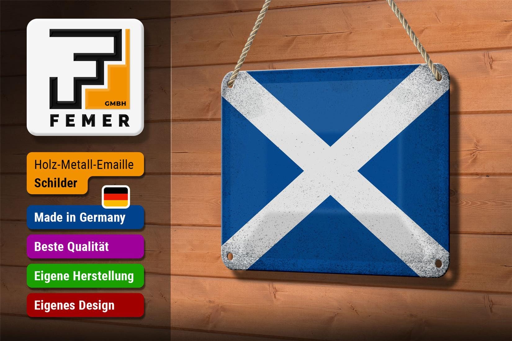 Femer GmbH Metallschild Flagge Schottland 18x12cm Flag Scotland Vintage, (1 St), gewölbte Oberfläche, abgerundete Ecken, umgeschlagene Kanten
