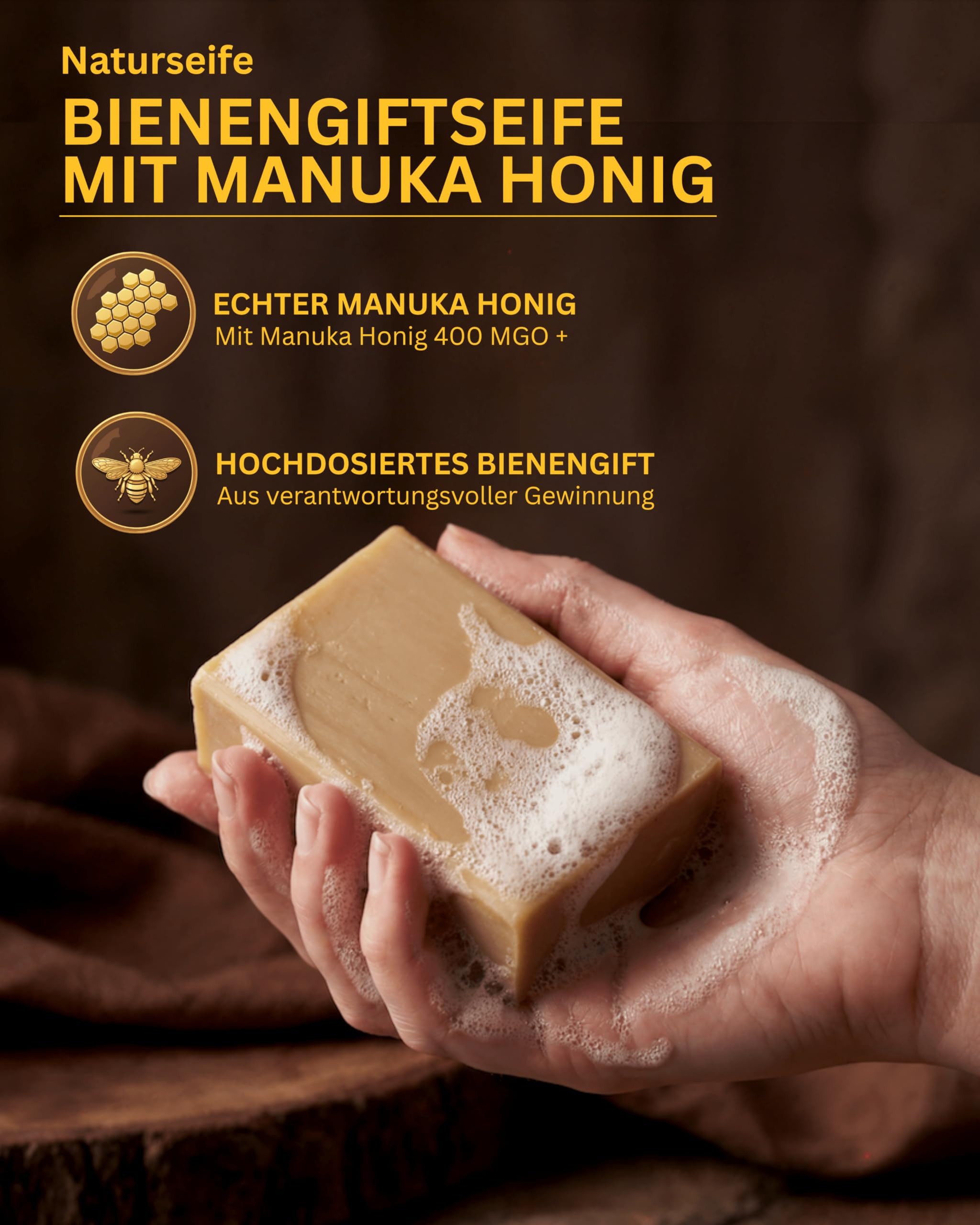 Grega´s Imkerei Feste Duschseife Bienengift Seife mit Manuka Honig 100 g, Naturseife palmölfrei & plastikfrei, Hergestellt in Deutschland