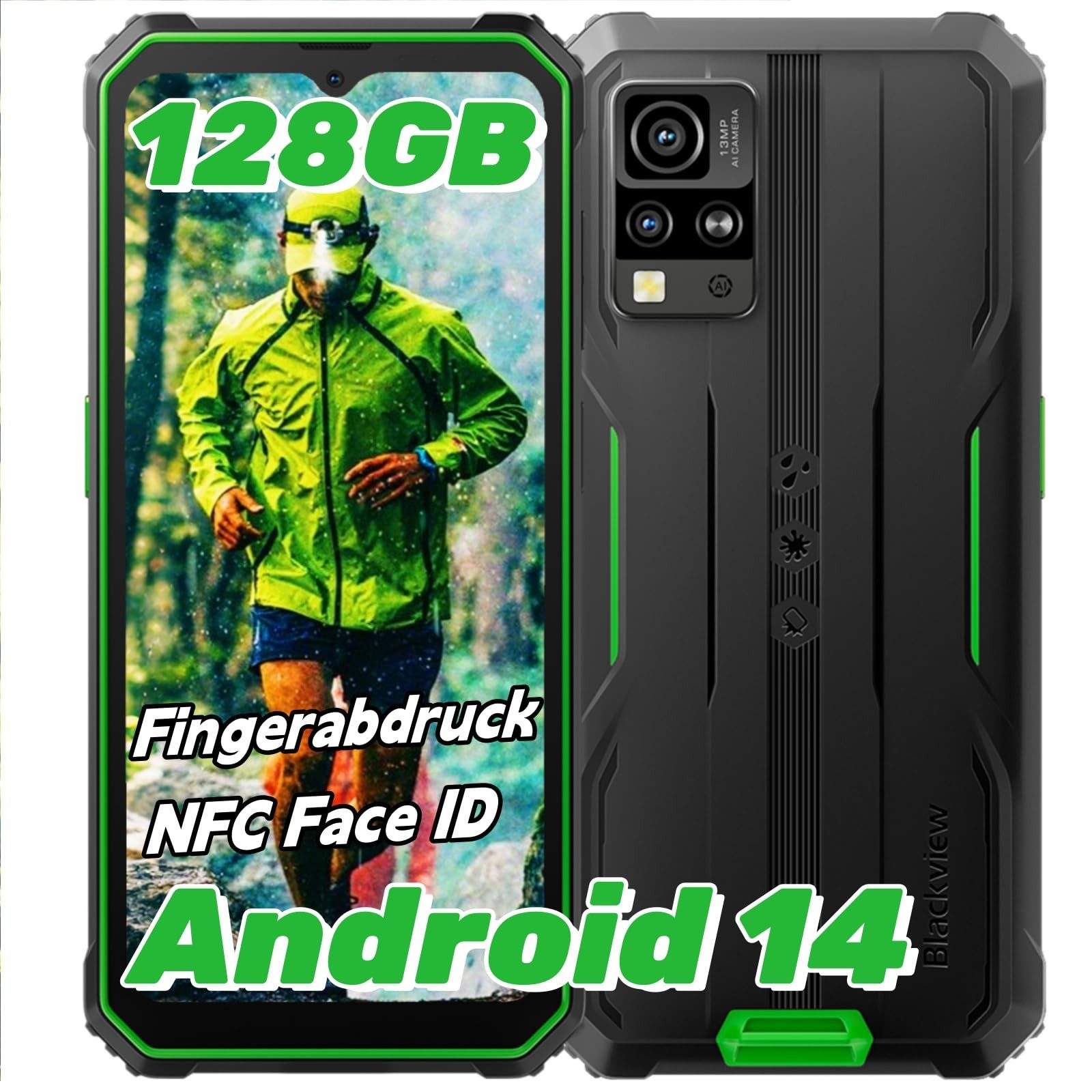 blackview BV4800Pro AI Smartphone (6,56 Zoll, 16 MP Kamera, Fingerabdruck/NFC/GPS/IP69K, 16MP+8MP, Ohne Vertrag)