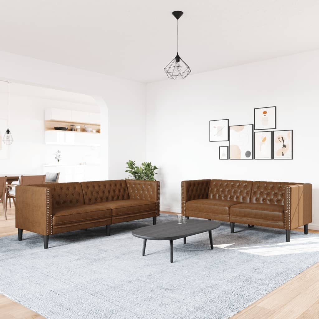 vidaXL Sofa 2-tlg. Chesterfield-Sofa-Set Braun Kunstleder günstig online kaufen