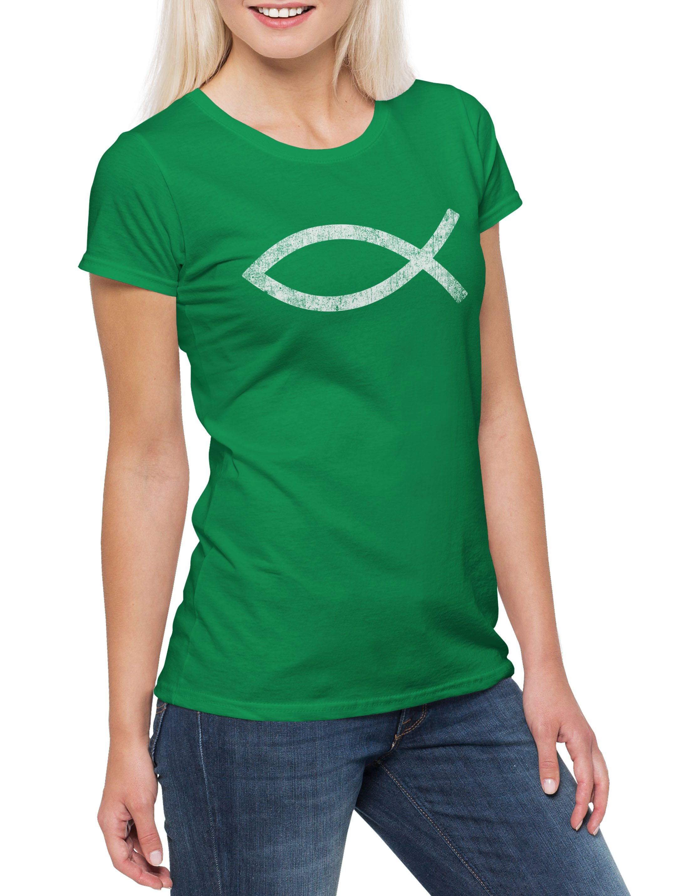Print-Shirt Ichtys Damen T-Shirt Fisch Christentum Zeichen Gott God Jesus Fish